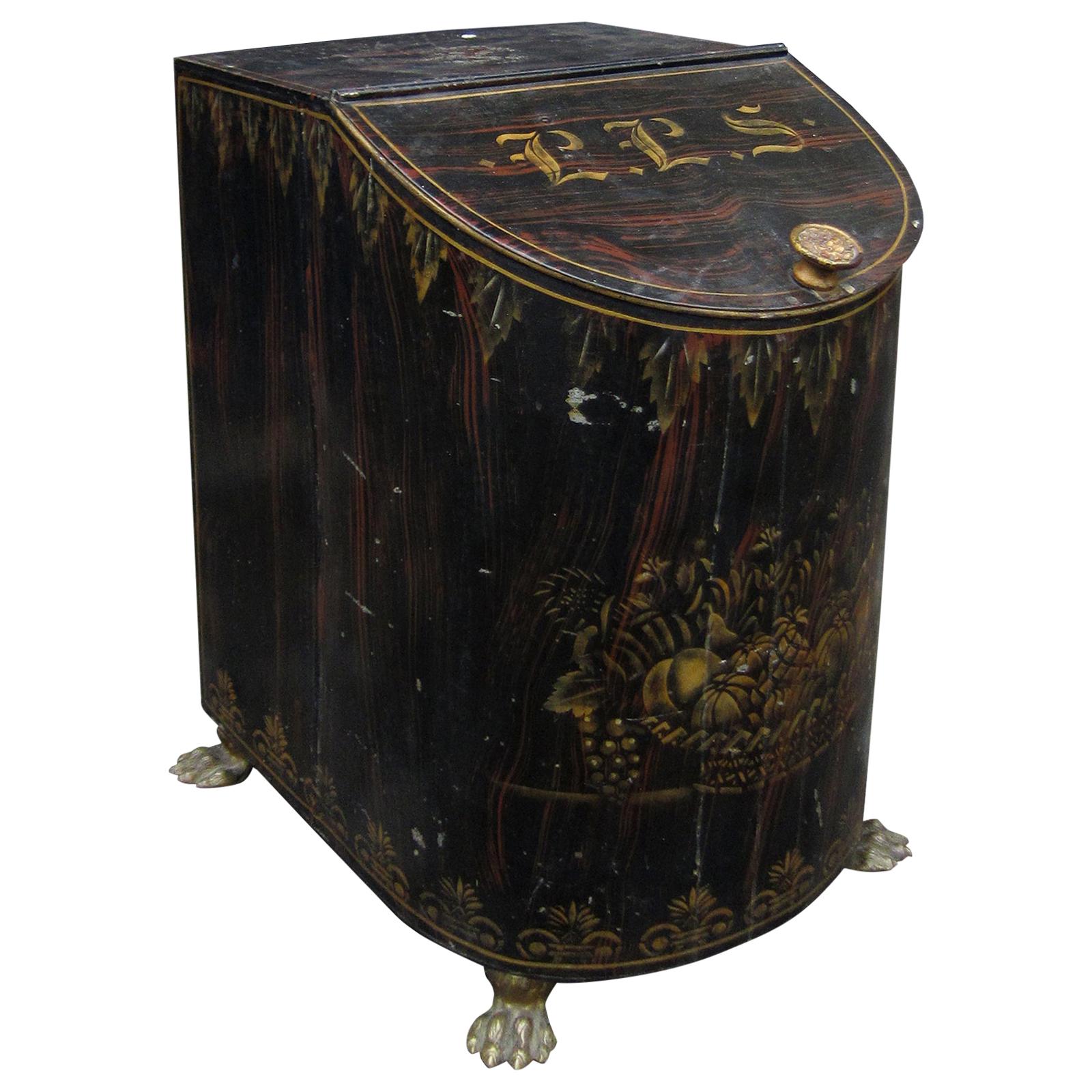 19th Century Faux Bois Painted Tea Canister with Paw Feet