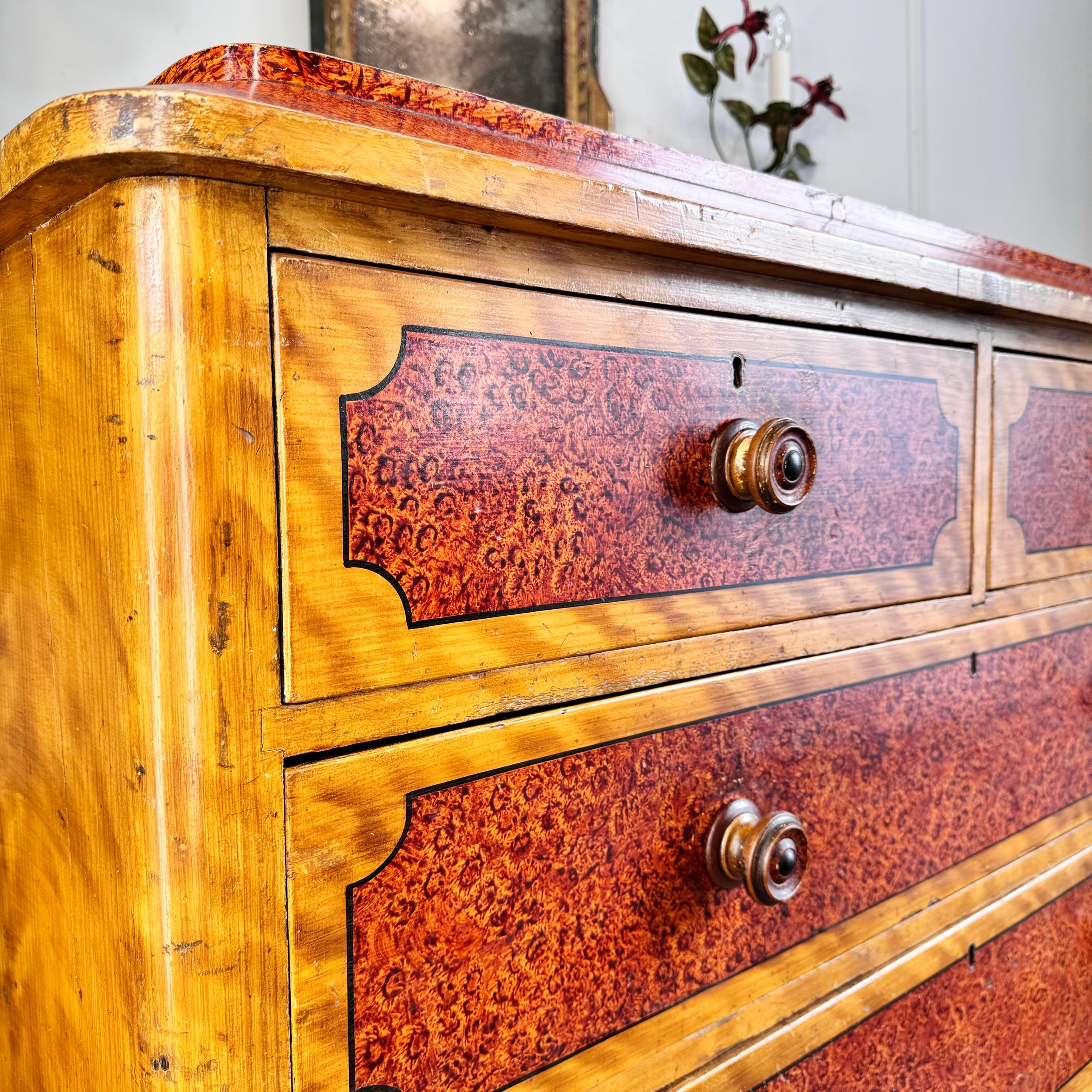Biedermeier Faux Burlwood Painted Chest of Drawers In Good Condition For Sale In Hastings, GB