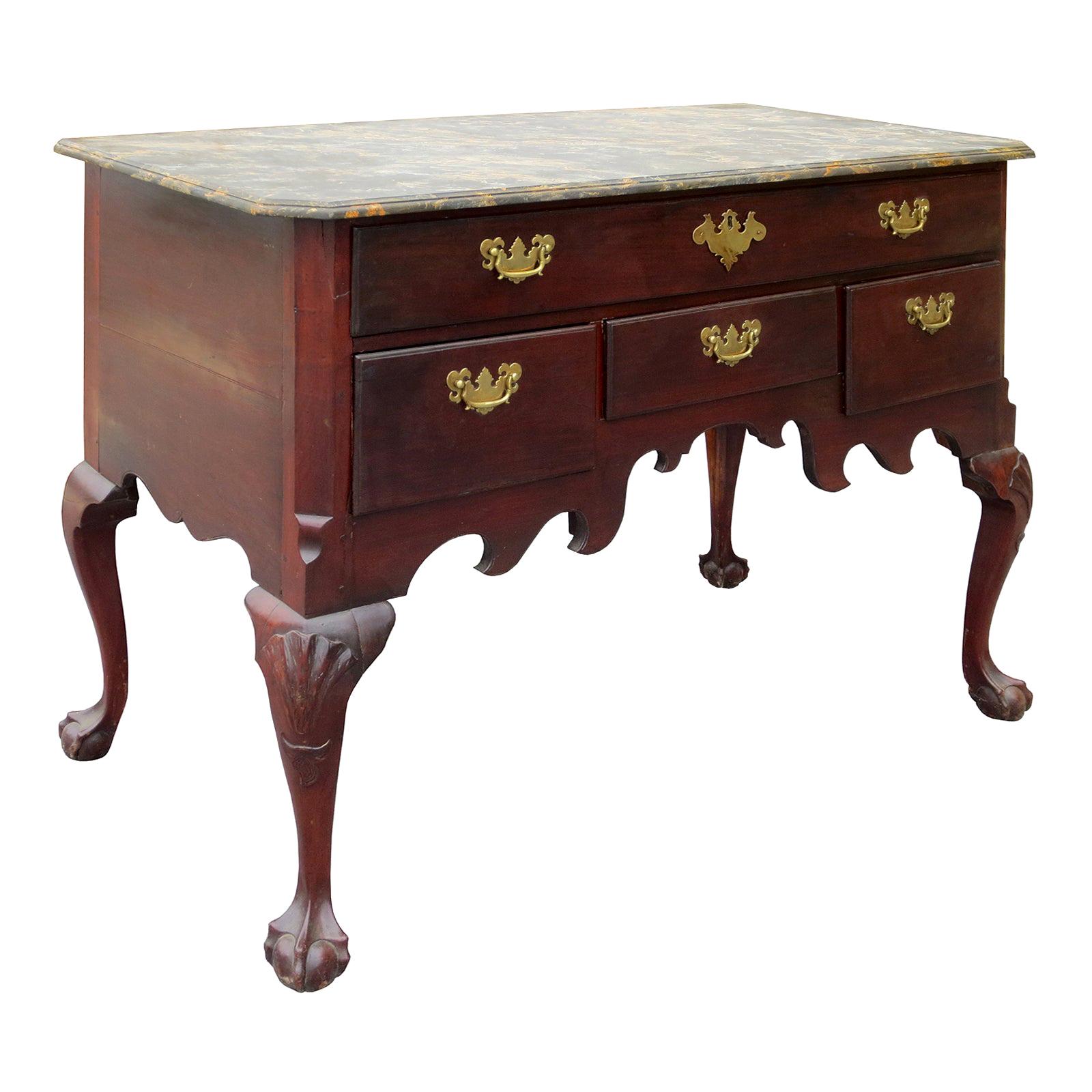 19th Century Faux Marble-Top Lowboy with Ball and Claw Feet For Sale