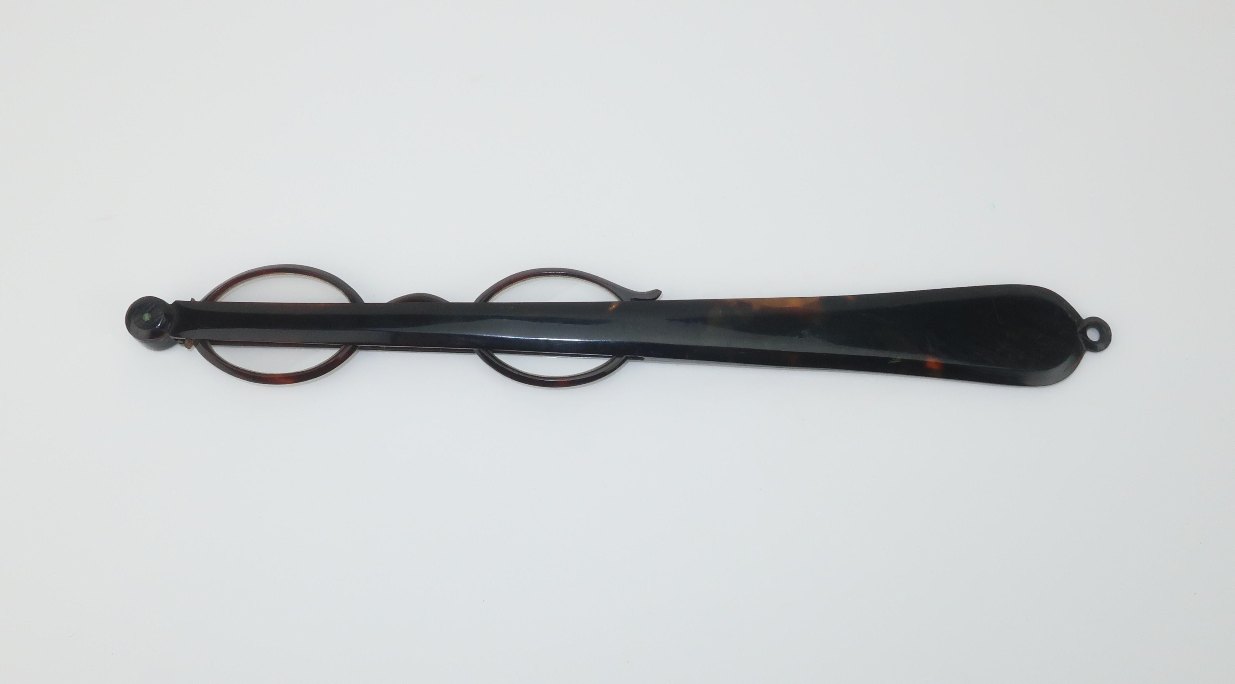 19th Century Faux Tortoise Shell Long Handled Lorgnette Glasses For Sale 3