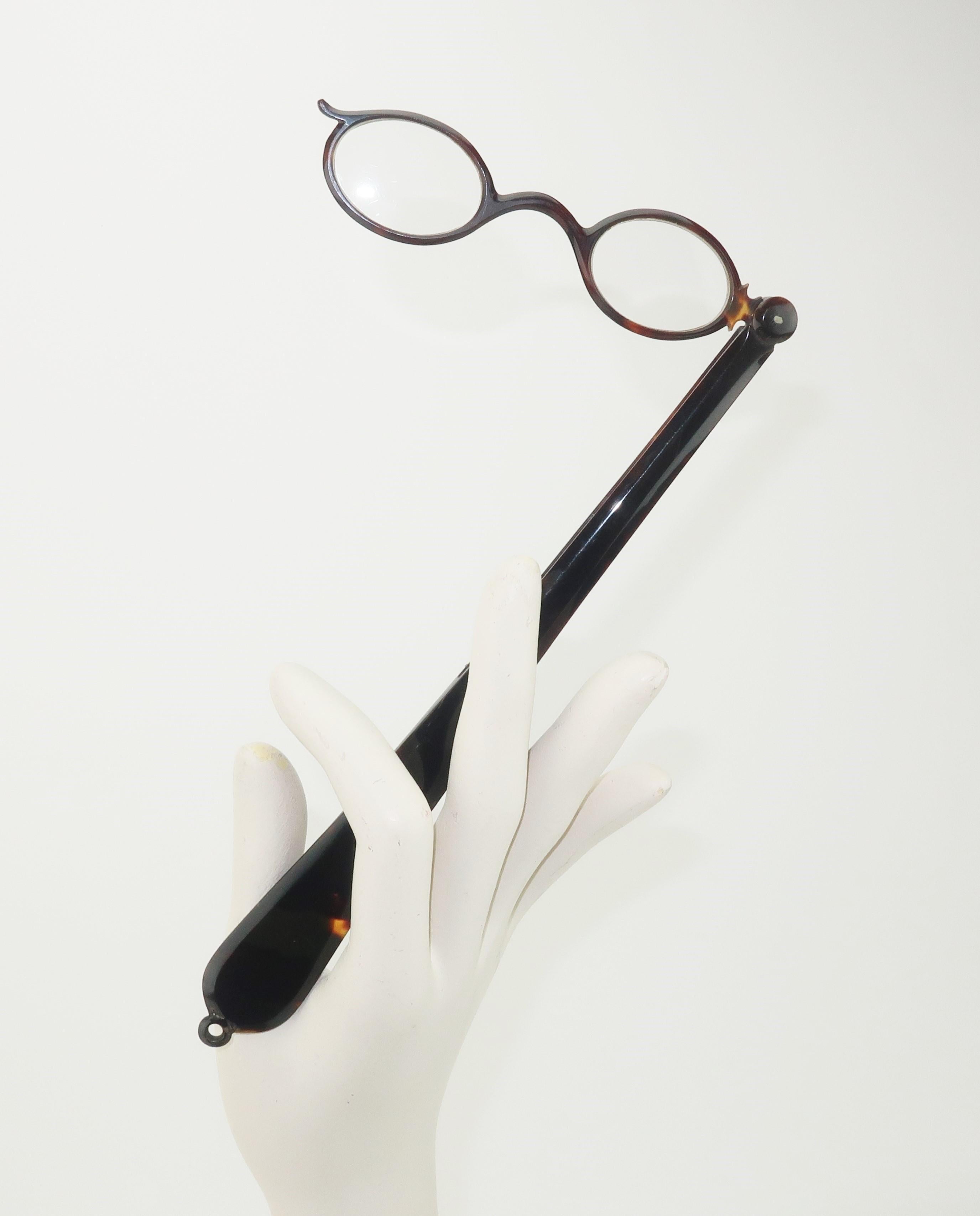 19th Century Faux Tortoise Shell Long Handled Lorgnette Glasses For Sale 5