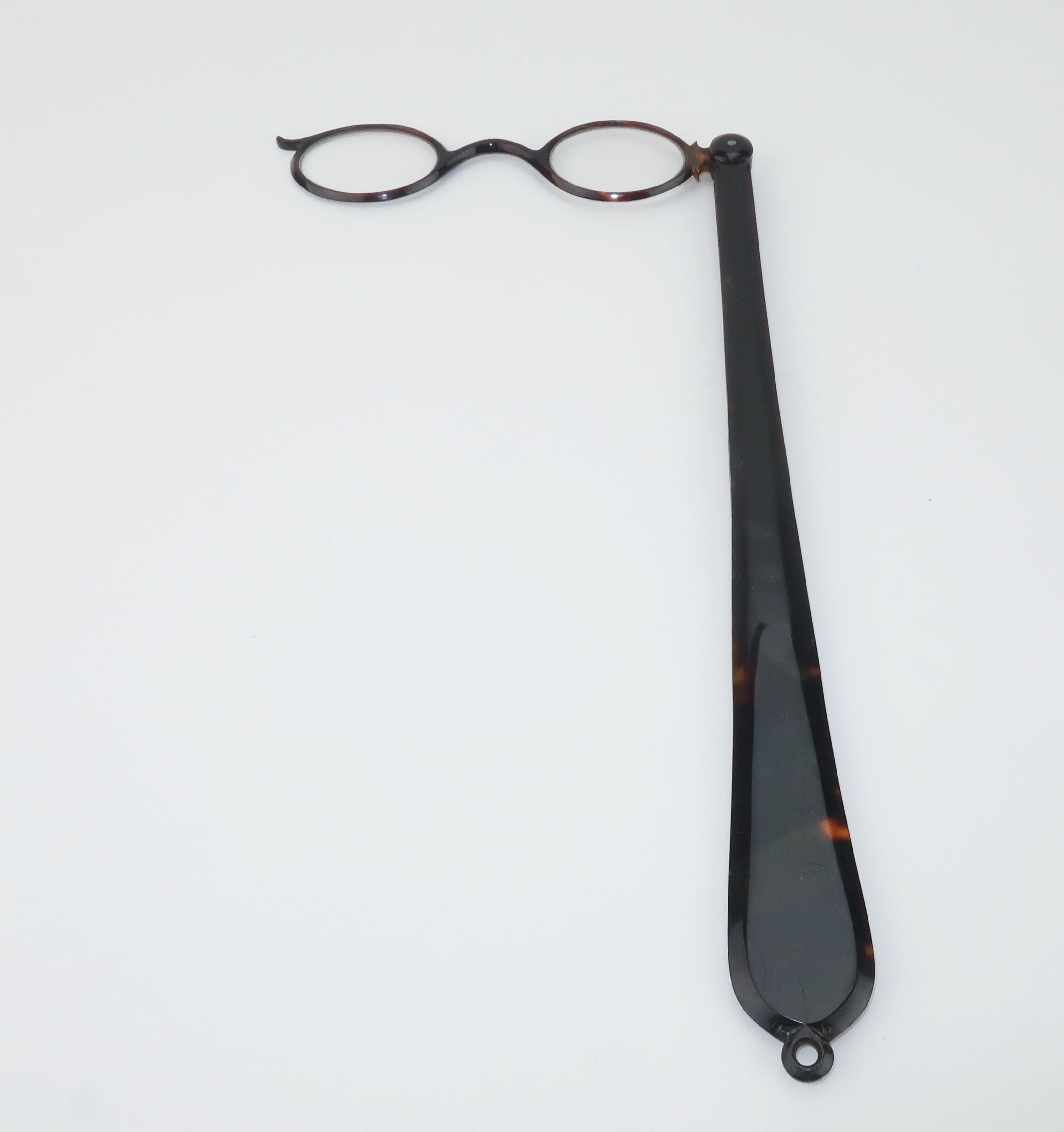 Women's or Men's 19th Century Faux Tortoise Shell Long Handled Lorgnette Glasses For Sale