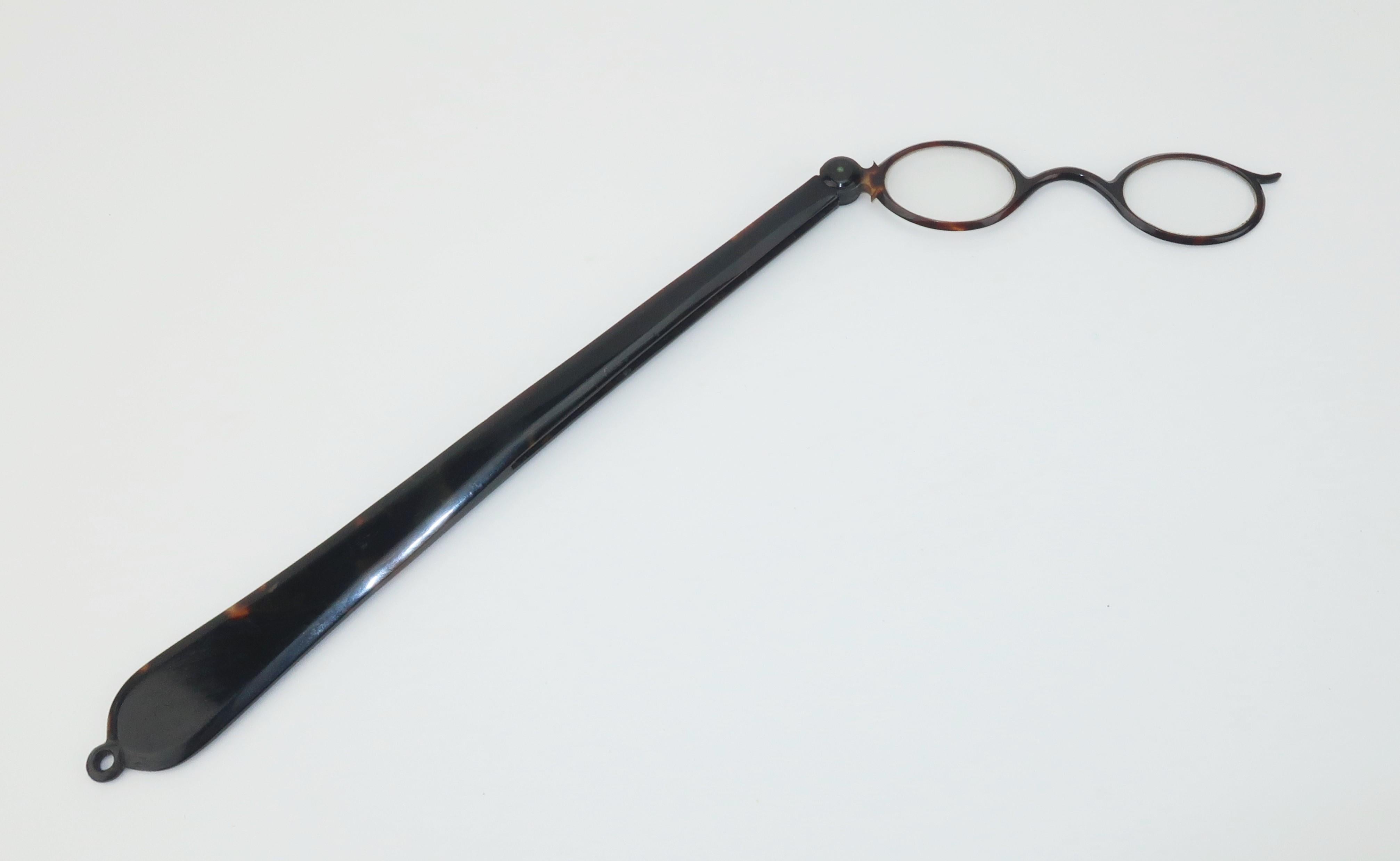 19th Century Faux Tortoise Shell Long Handled Lorgnette Glasses For Sale 1