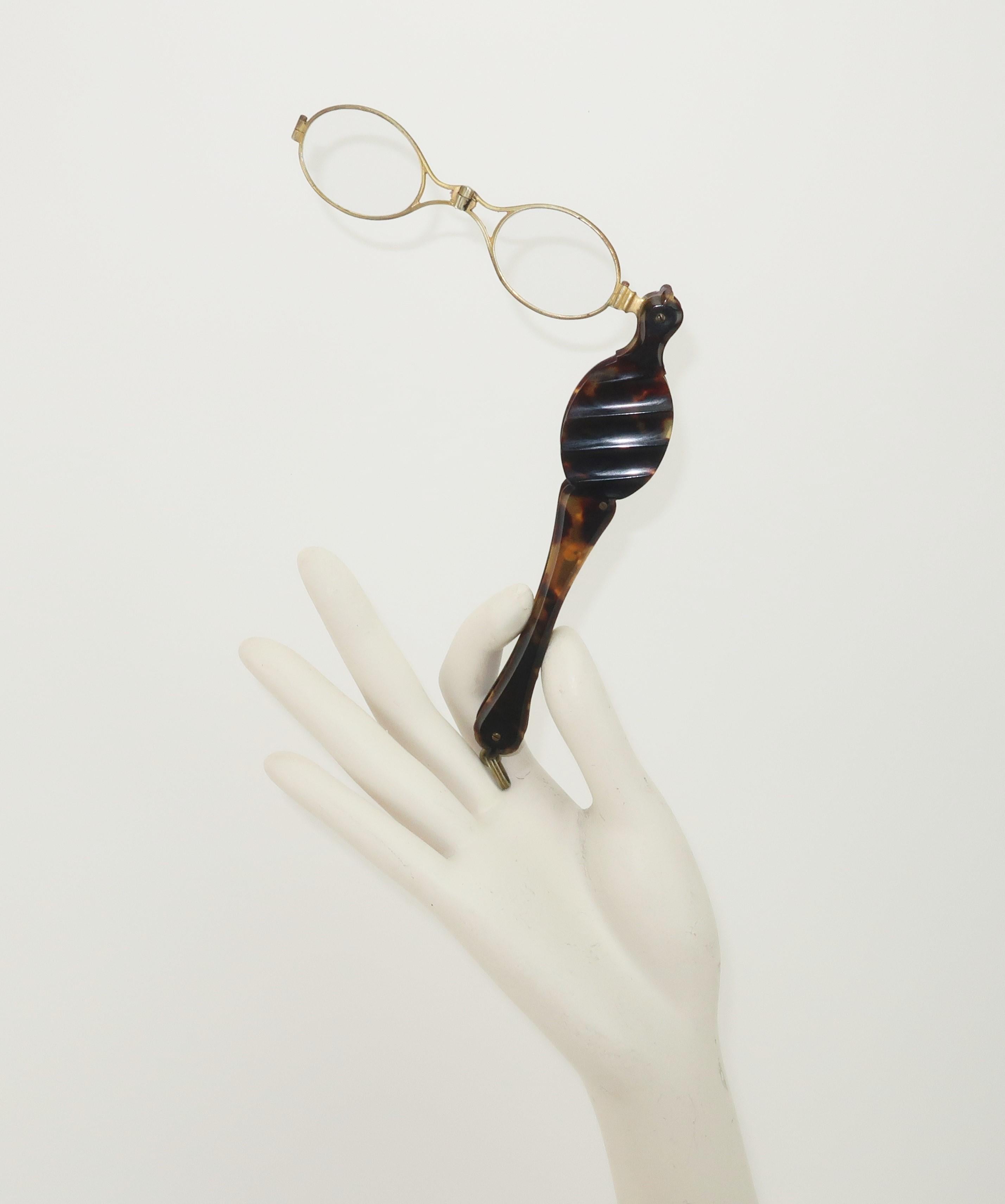 19th Century Faux Tortoise Shell Spring Loaded Lorgnette Glasses For Sale 2