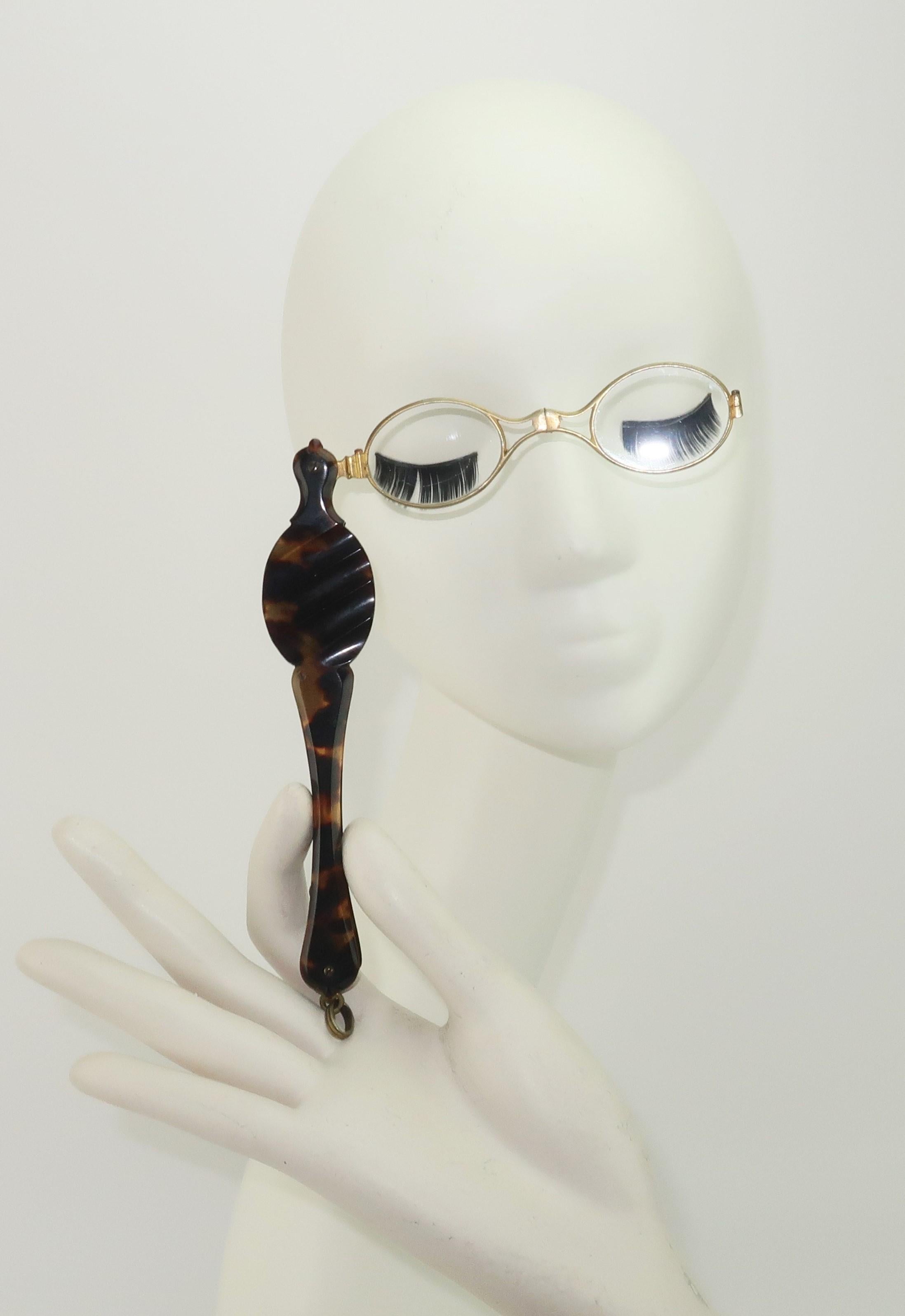 19th Century Faux Tortoise Shell Spring Loaded Lorgnette Glasses For Sale 3