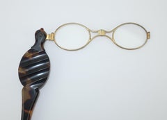 19th Century Faux Tortoise Shell Spring Loaded Lorgnette Glasses