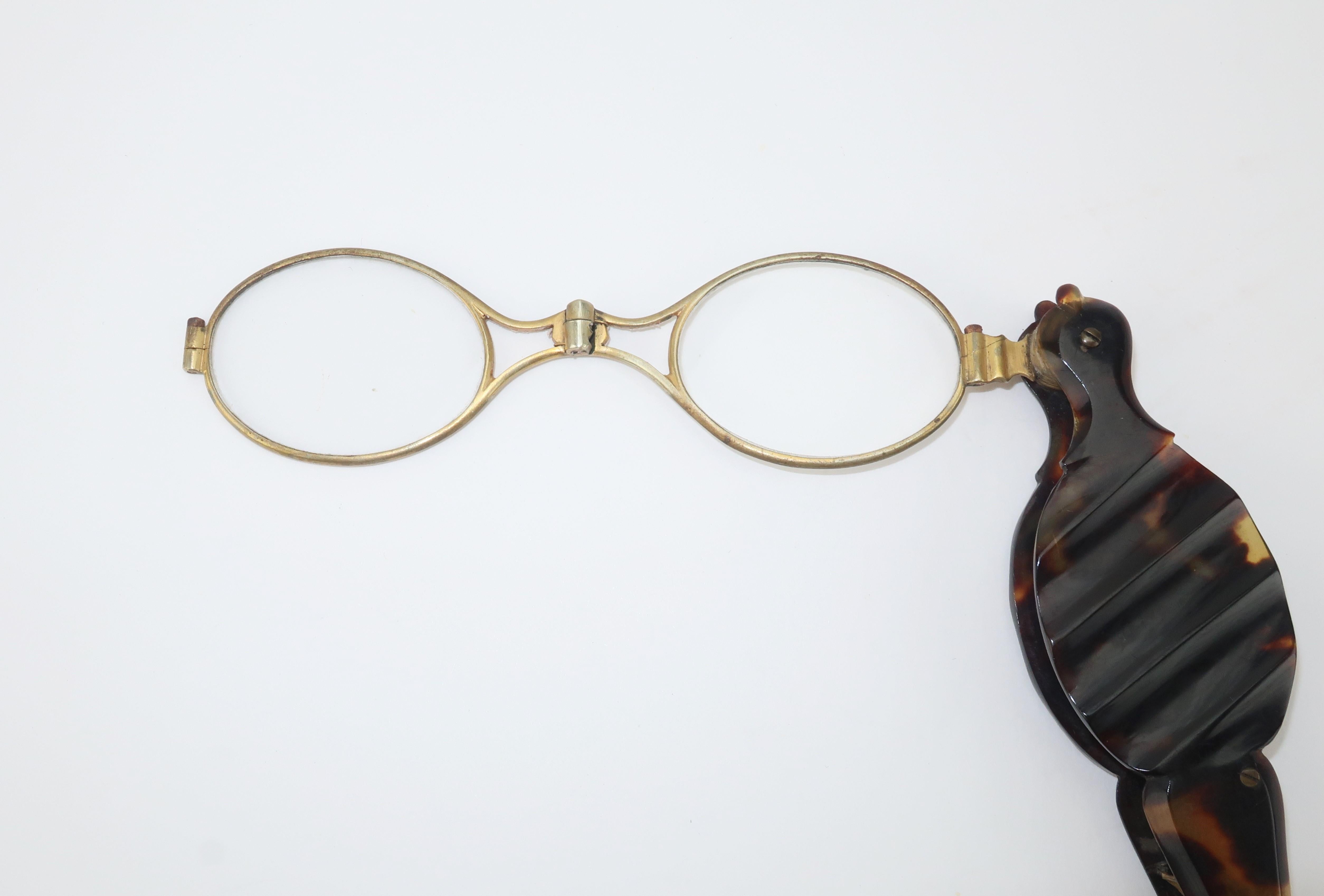 Occhiali Lorgnette con carica a molla in finto guscio di tartaruga del XIX secolo in vendita 2