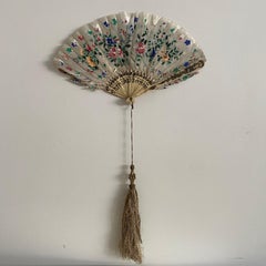 **19th-Century Feather Fan with Hand-Painted Flowers