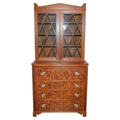 Antique 19th Century Federal Curly Tiger Figured Walnut Butler's Fall Front Desk