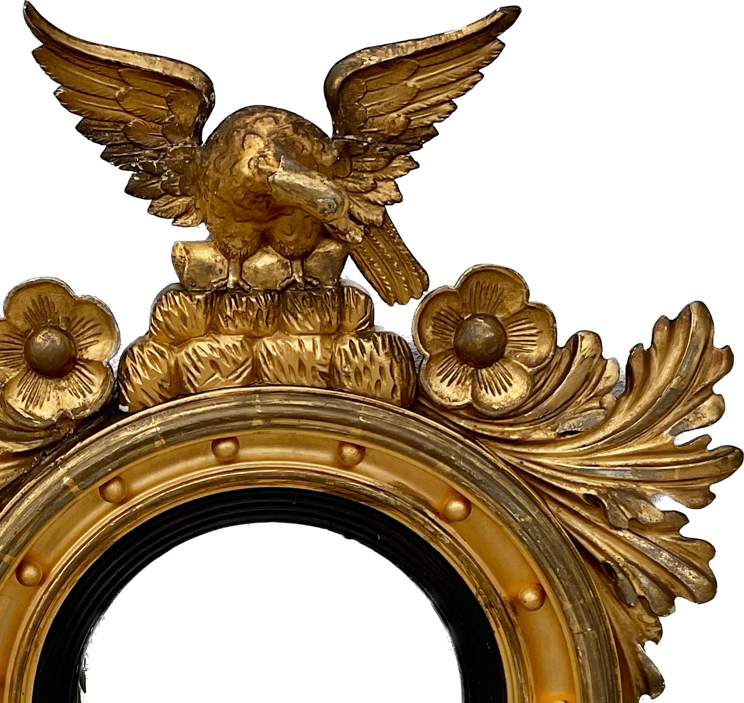 American 19th Century Federal Eagle Gilt Wood Bullseye Mirror For Sale