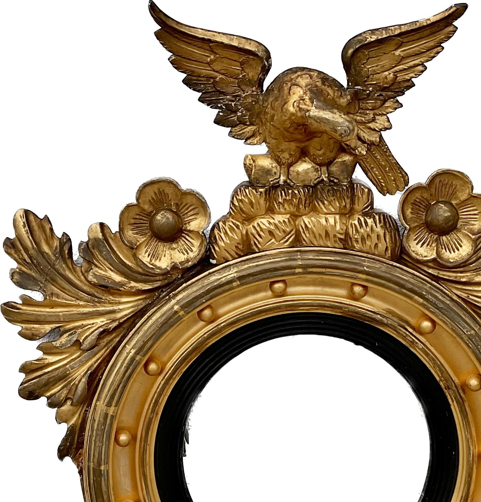 19th Century Federal Eagle Gilt Wood Bullseye Mirror In Good Condition For Sale In Bradenton, FL