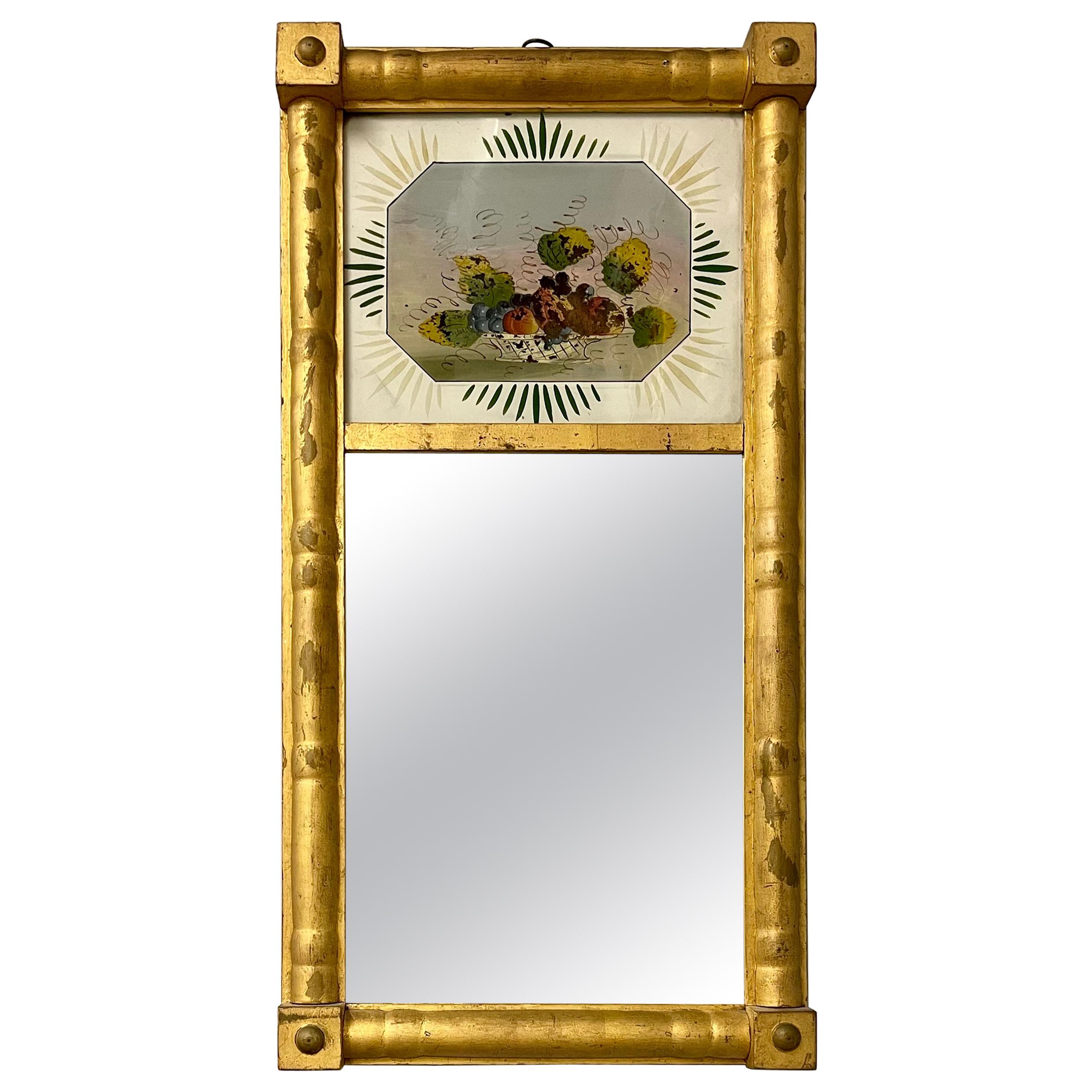 19th Century Federal Eglomise Decorated Wall or Table Mirror For Sale