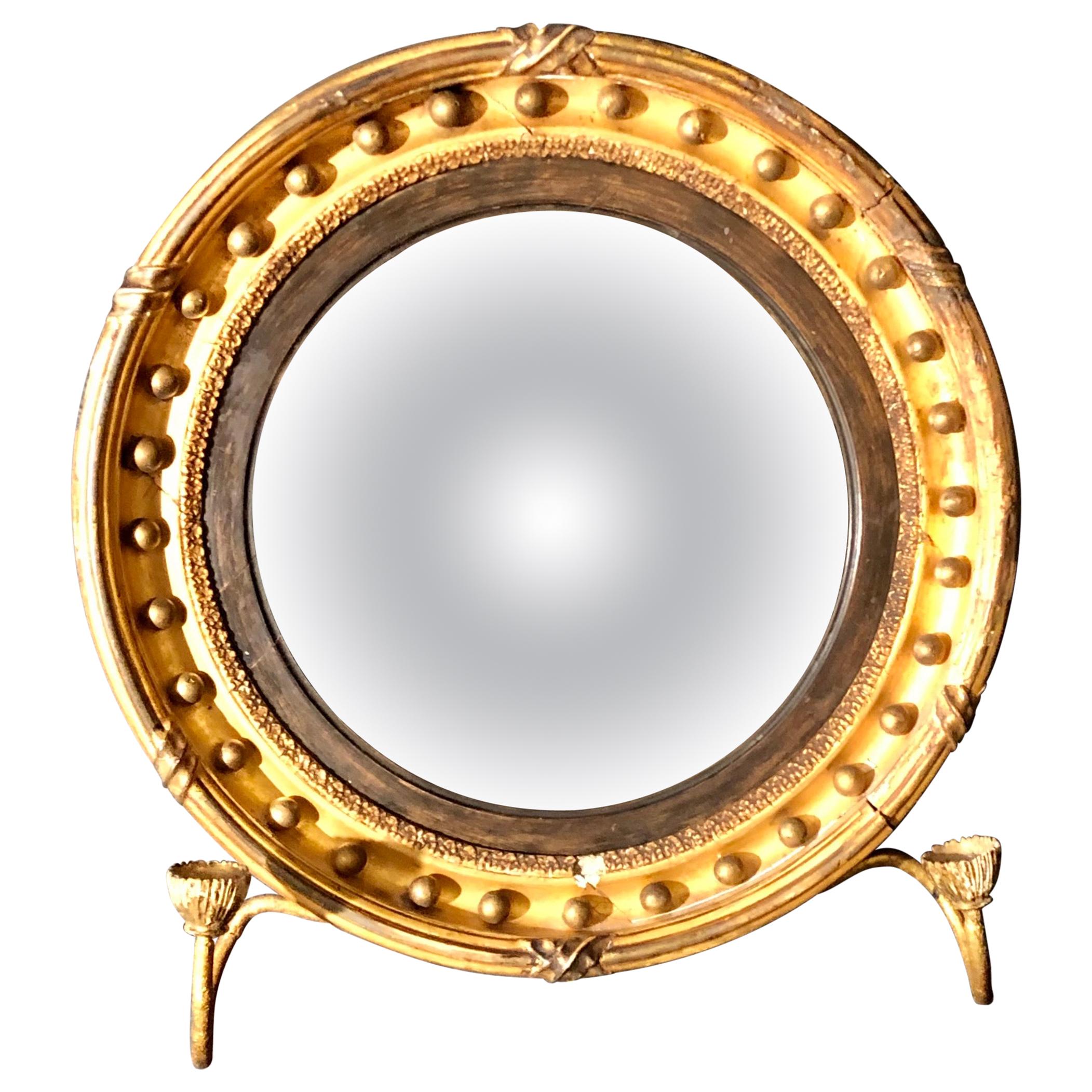 19th Century Federal Giltwood Bullseye Convex Mirror Wall Sconce