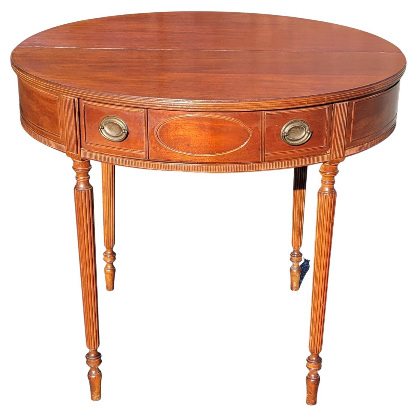 Varnished 19th Century Federal Hepplewhite Mahogany Demi-Lune Flip-Top Console Card Table For Sale