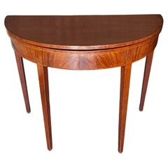 19. Jahrhundert Federal Intarsien Mahagoni Demilune Fold Top Konsole / Kartentisch