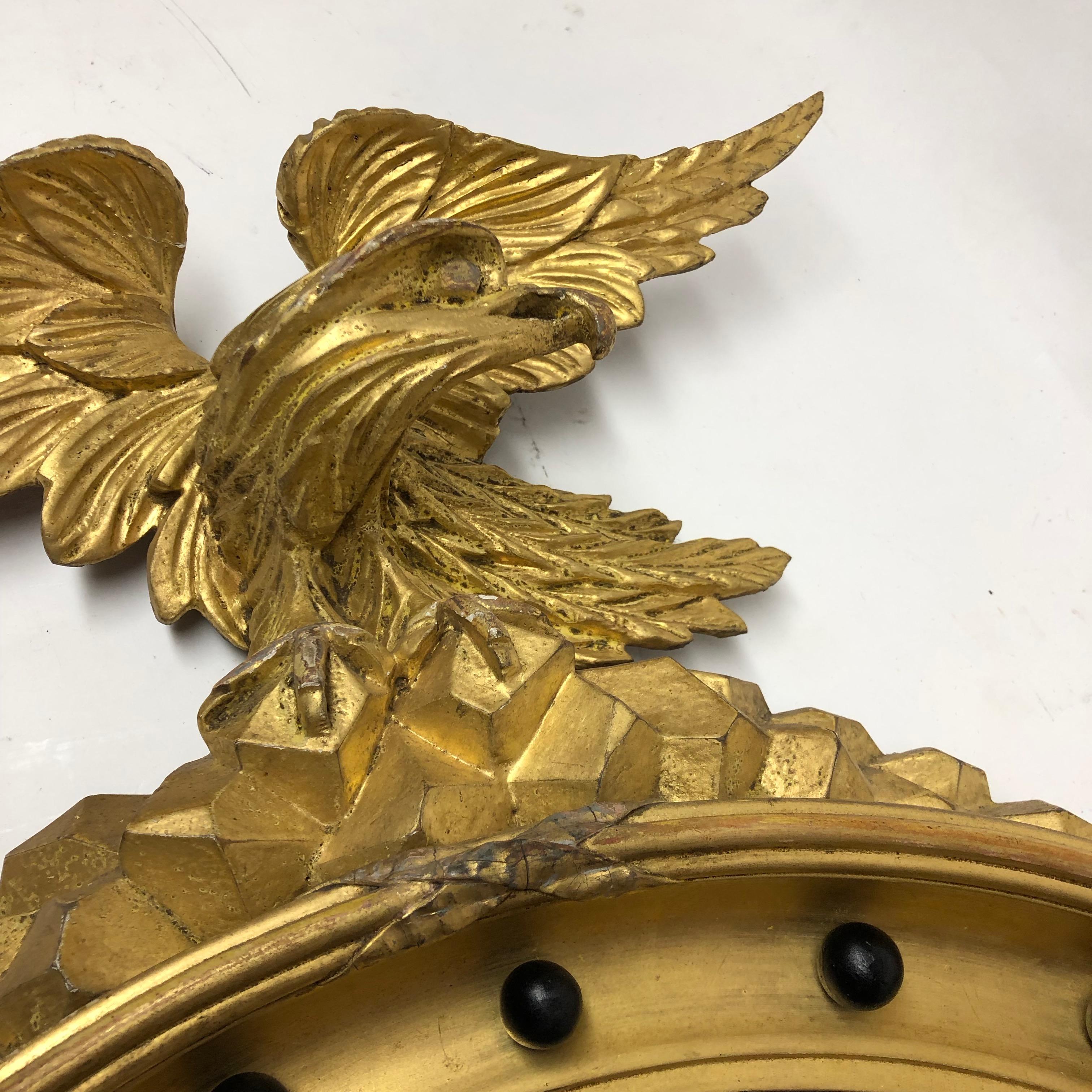 19th Century Federal Style Gilt and Ebonized Eagle Convex Mirror 1