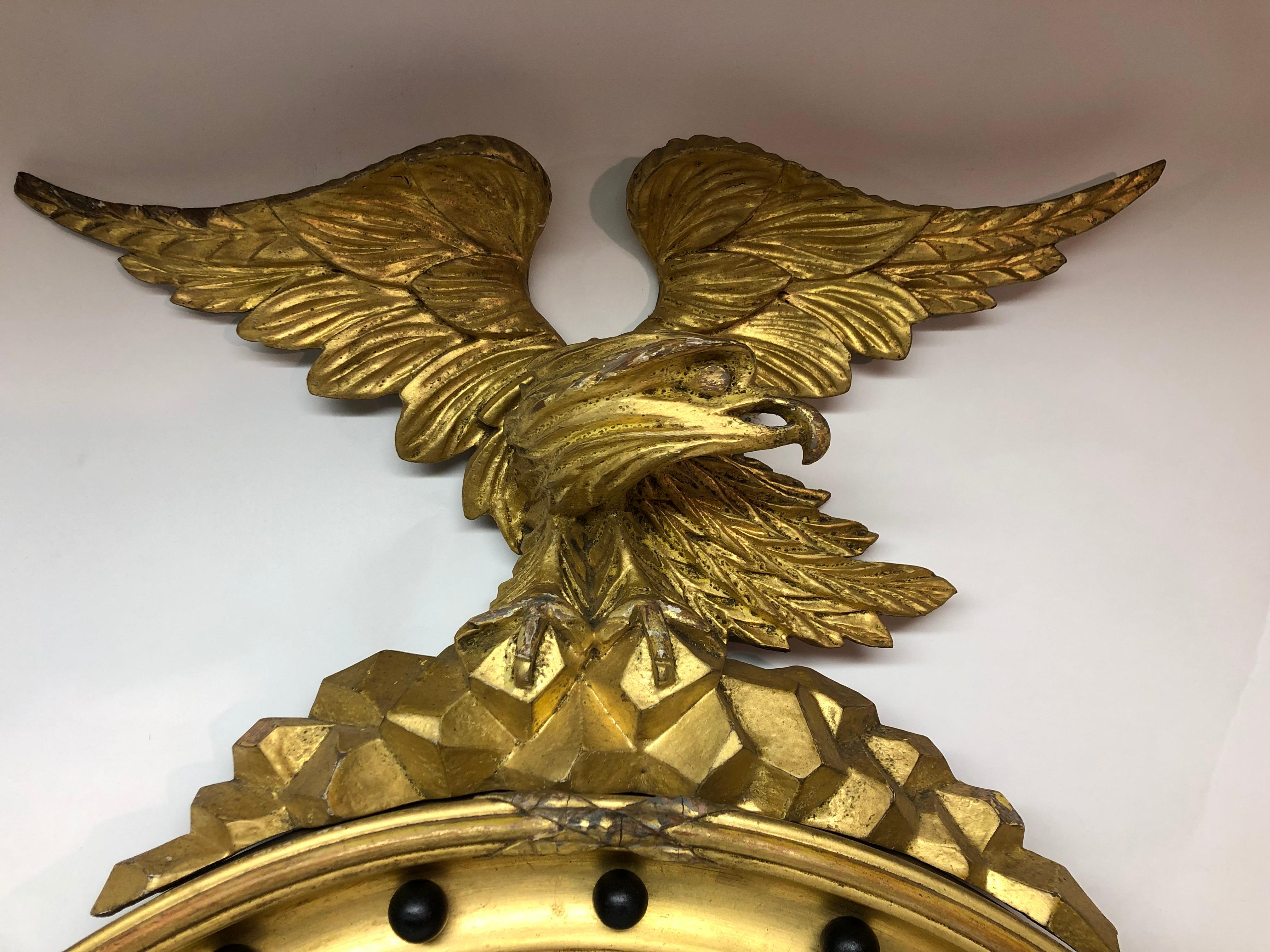 19th Century Federal Style Gilt and Ebonized Eagle Convex Mirror 3