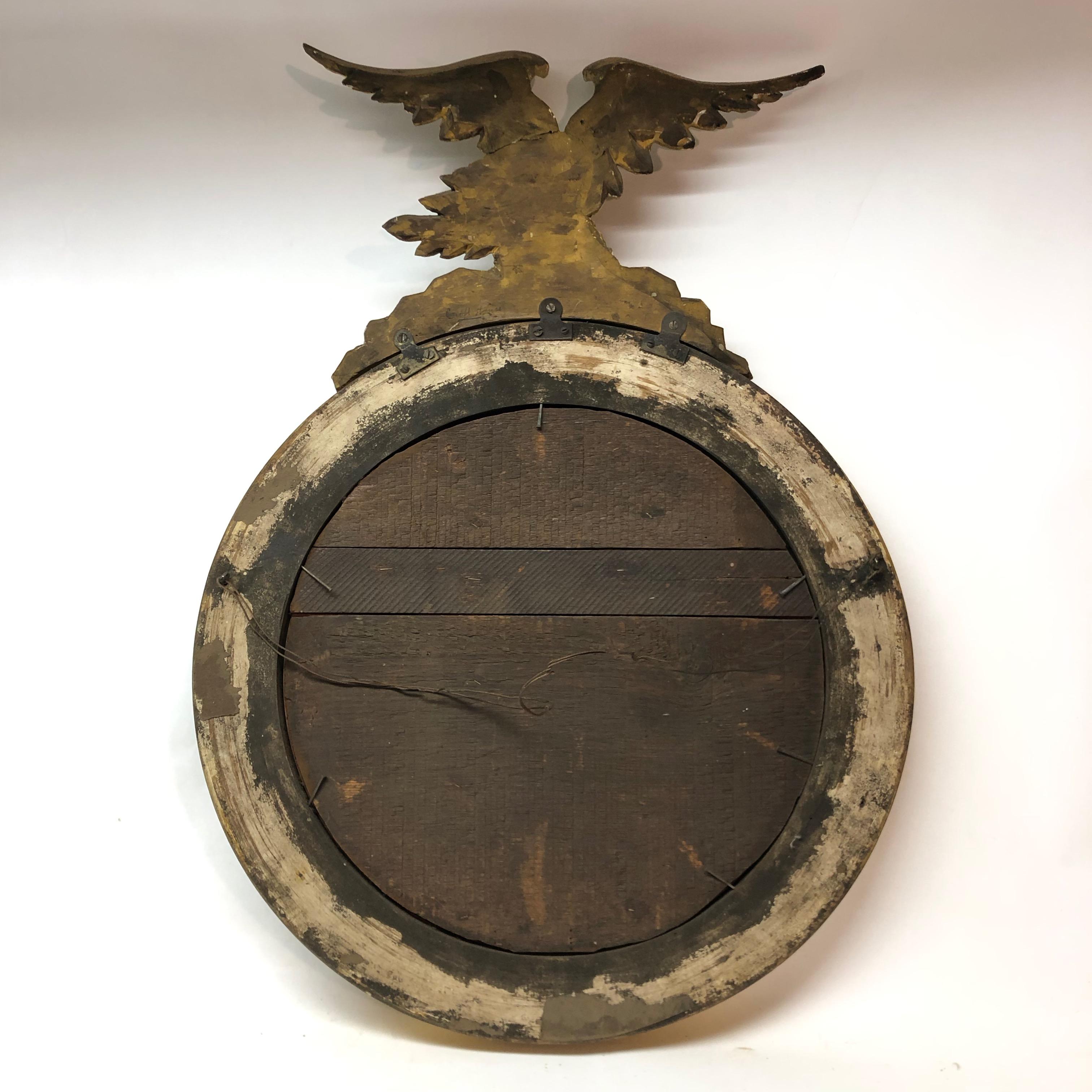 19th Century Federal Style Gilt and Ebonized Eagle Convex Mirror 5