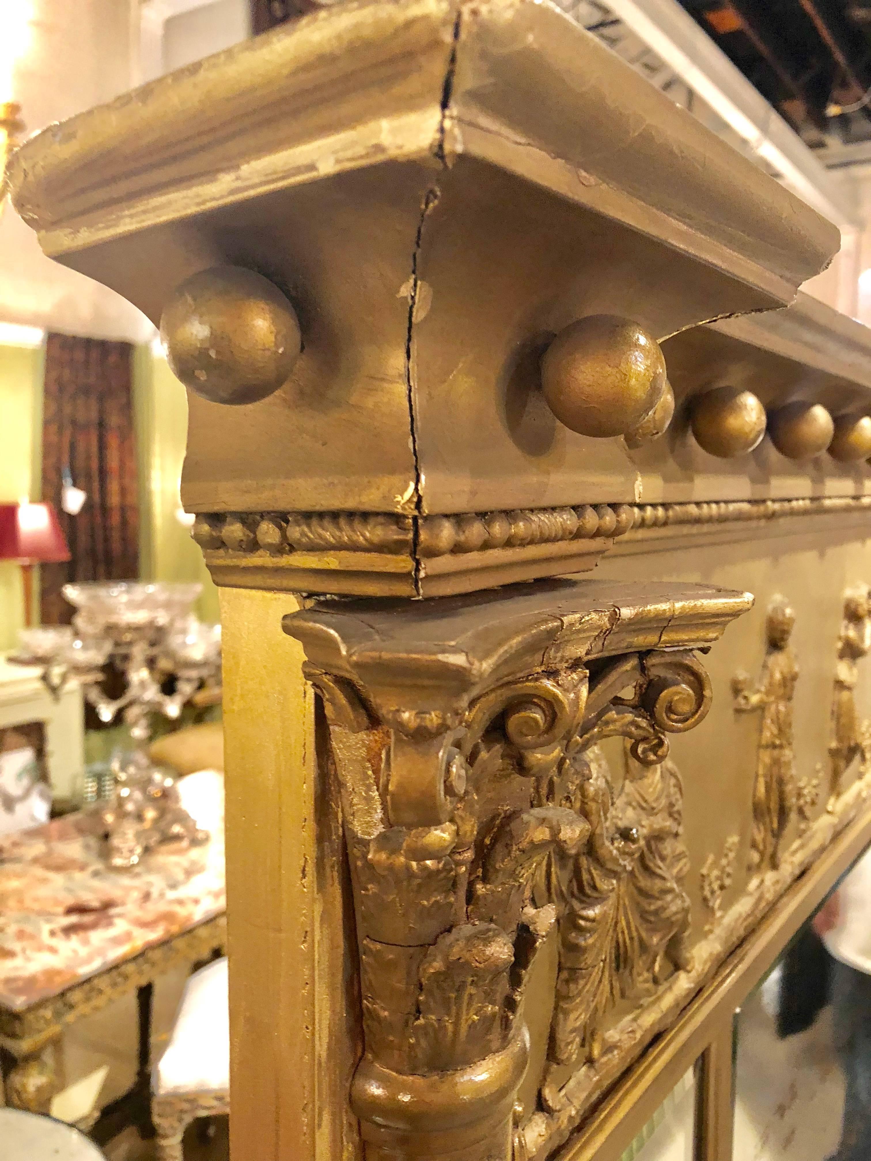 19th Century Federal Style Large Gilt Carved Top Console Mirror 7