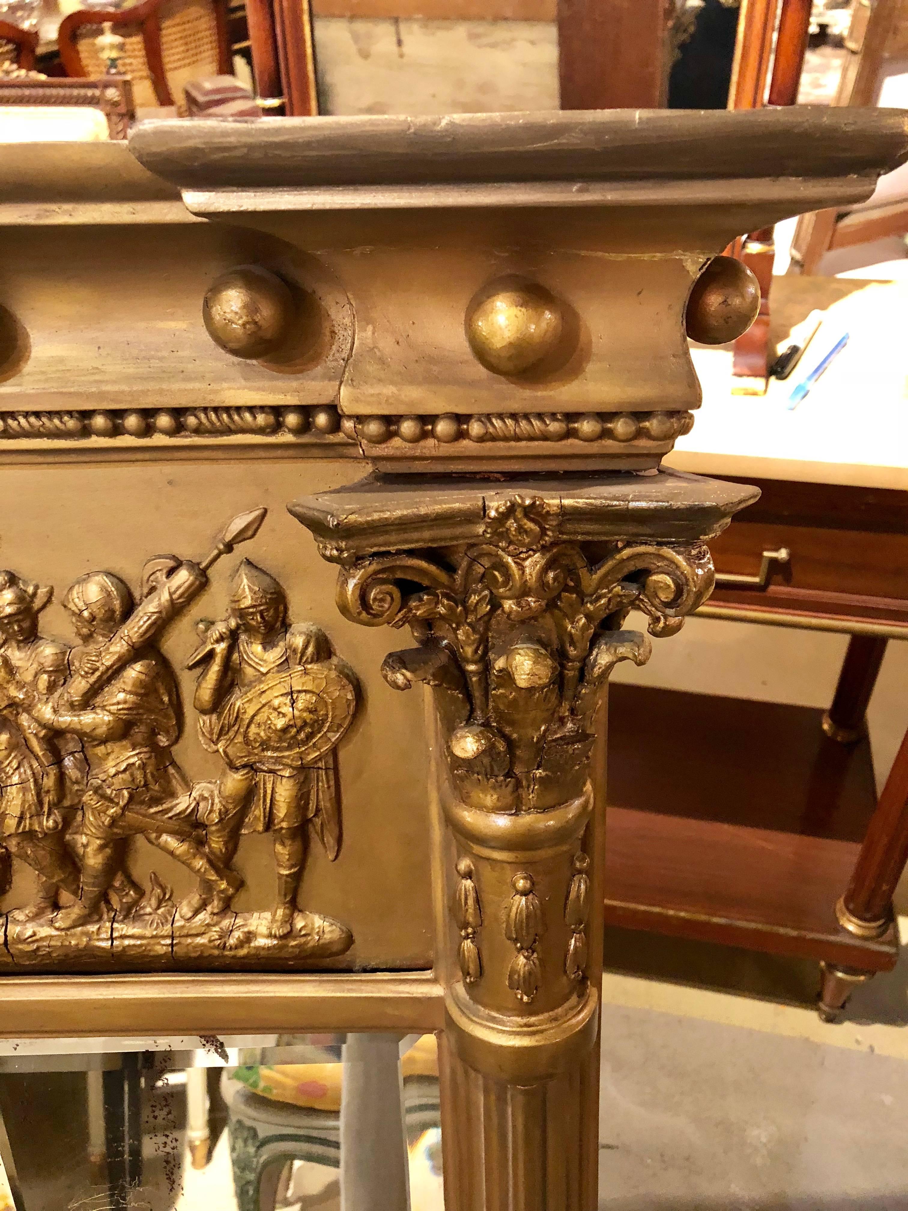 19th Century Federal Style Large Gilt Carved Top Console Mirror In Good Condition In Stamford, CT