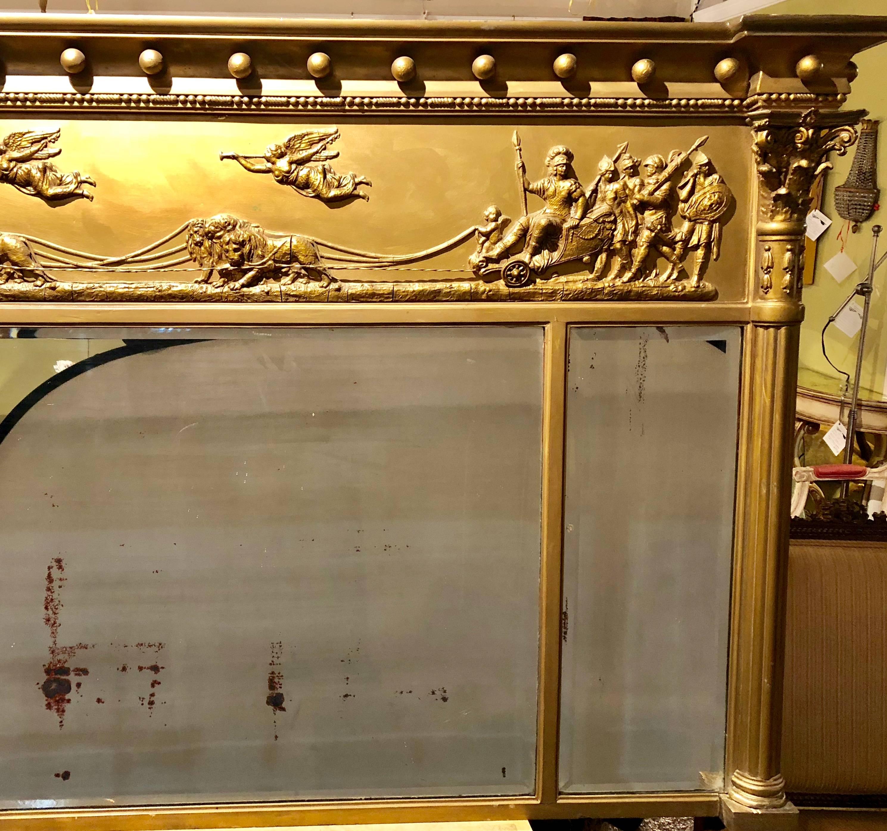 19th Century Federal Style Large Gilt Carved Top Console Mirror 5