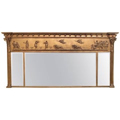 19th Century Federal Style Large Gilt Carved Top Console Mirror