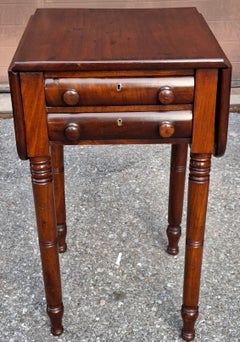 19th Century Federal Varnished Pine Two-Drawer Drop Leaf Work Table
