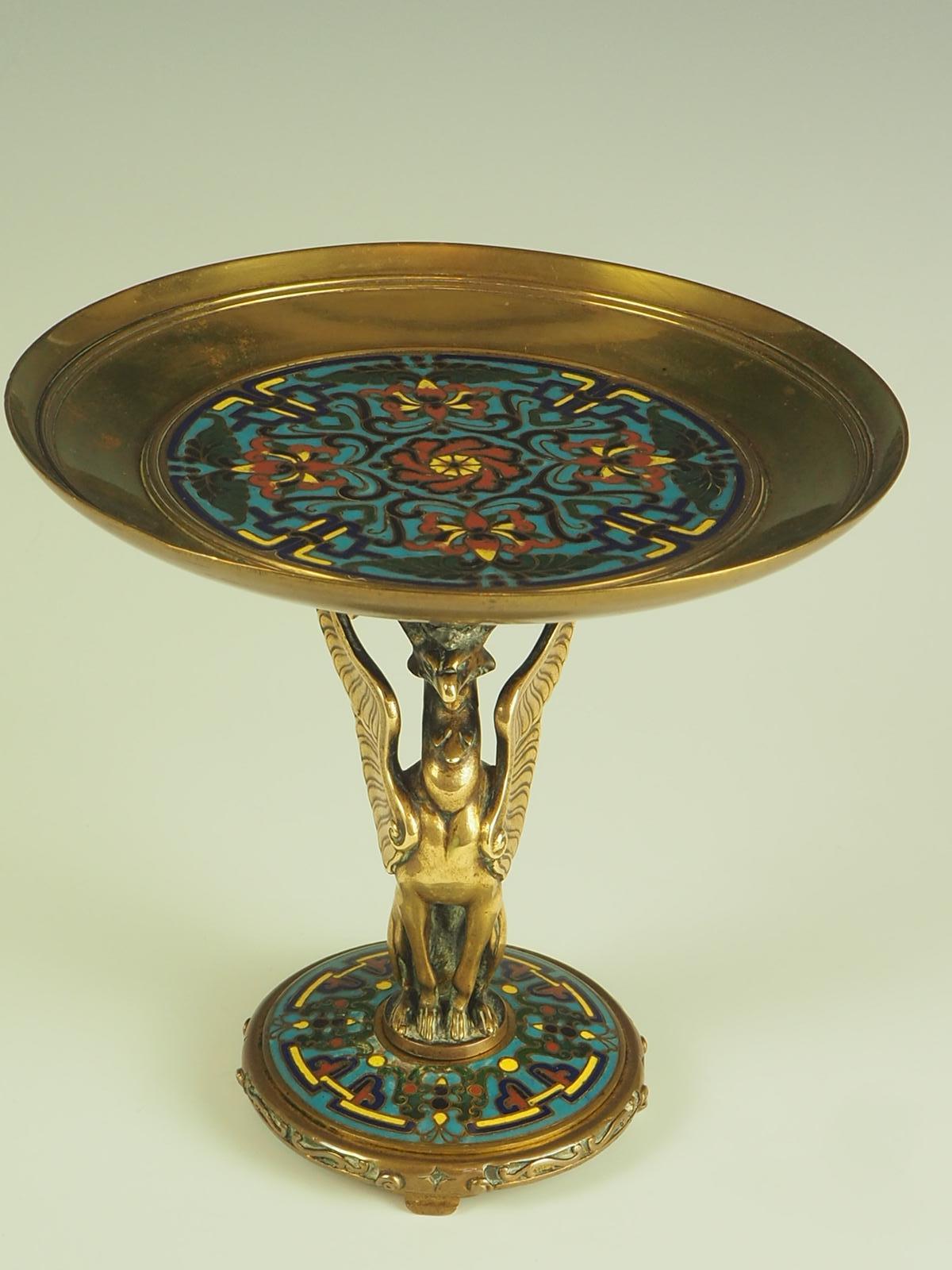 19th Century Ferdinand Barbedienne Gilt Bronze and Cloisonné Enamel Tazza Dish For Sale 2