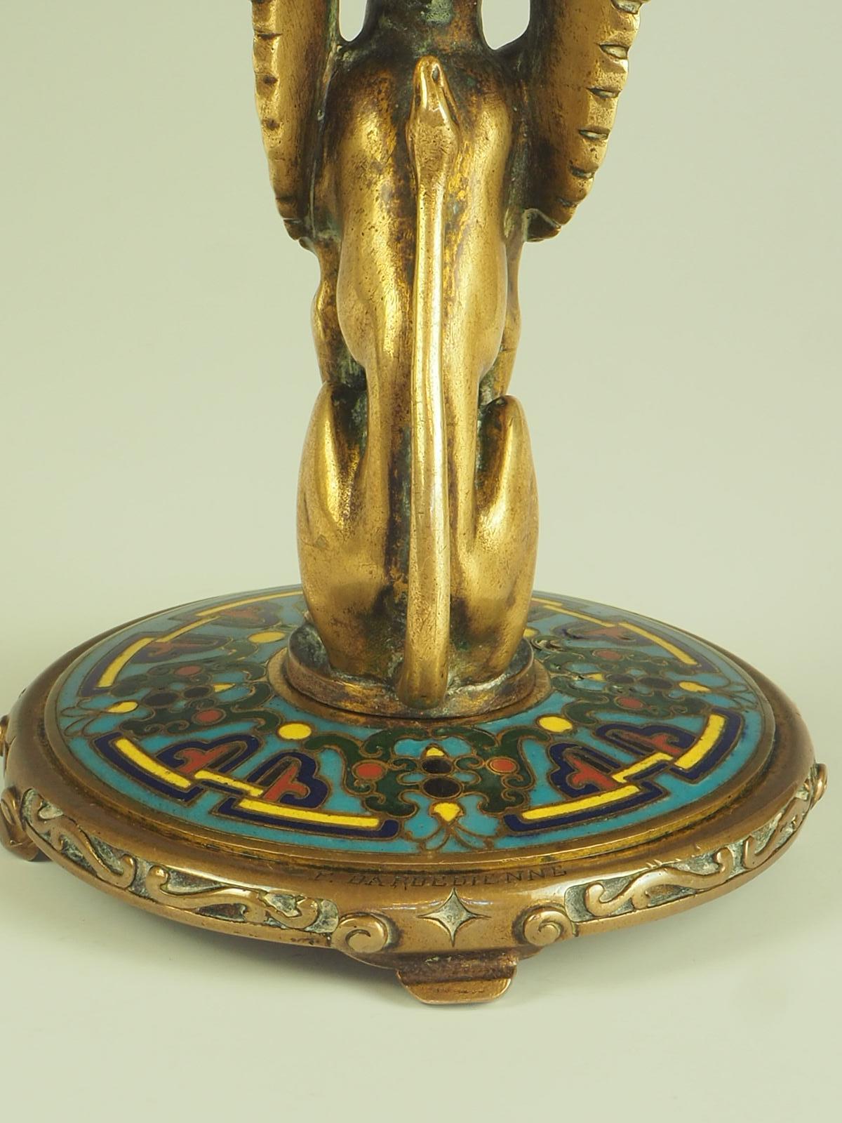 19th Century Ferdinand Barbedienne Gilt Bronze and Cloisonné Enamel Tazza Dish For Sale 4