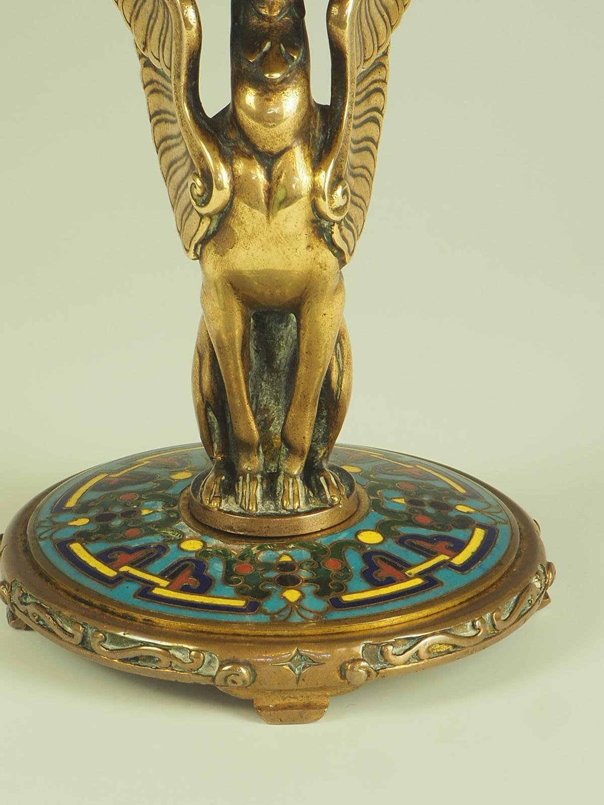 19th Century Ferdinand Barbedienne Gilt Bronze and Cloisonné Enamel Tazza Dish For Sale 5