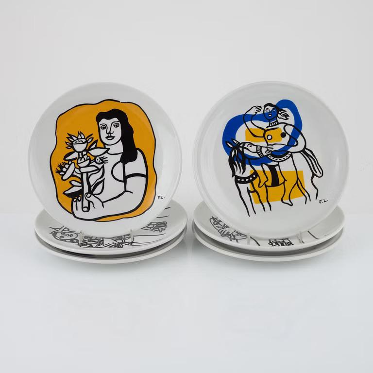 French 19th Century Fernand Léger, set of eight porcelain plates, Biot, France For Sale