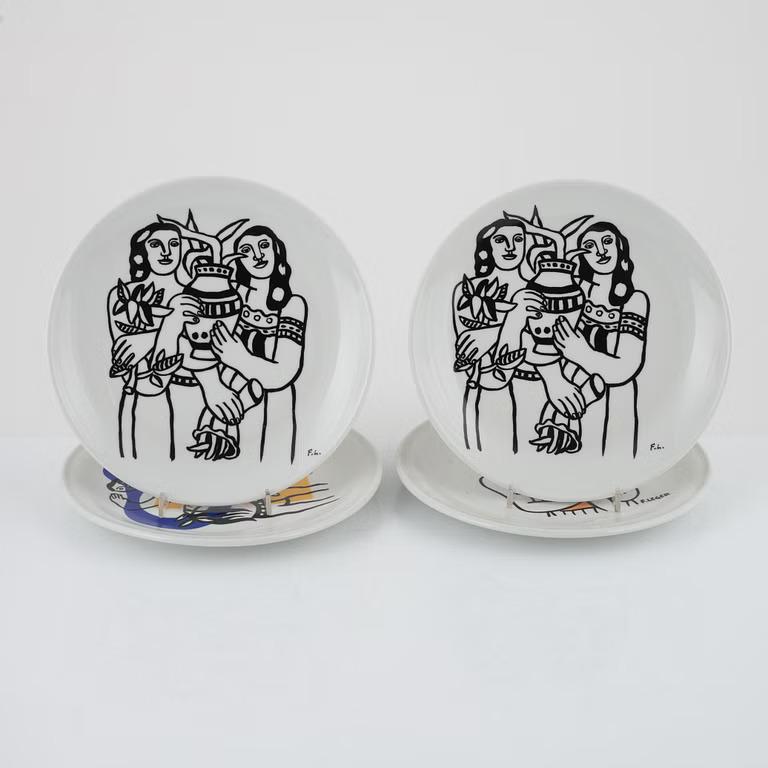 Porcelain 19th Century Fernand Léger, set of eight porcelain plates, Biot, France For Sale