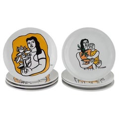 Siglo XIX Fernand Léger, juego de ocho platos de porcelana, Biot, Francia