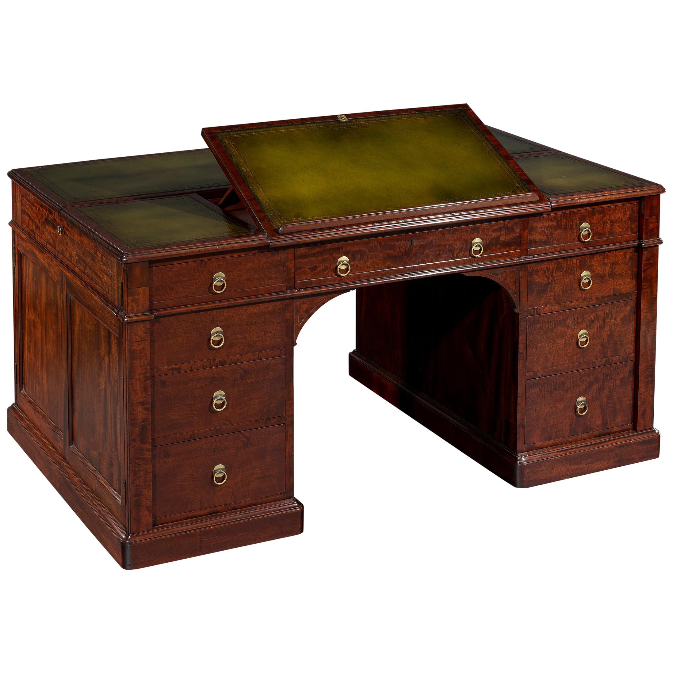 19th Century Fiddleback Mahogany Library Desk Stamped Gillows  For Sale