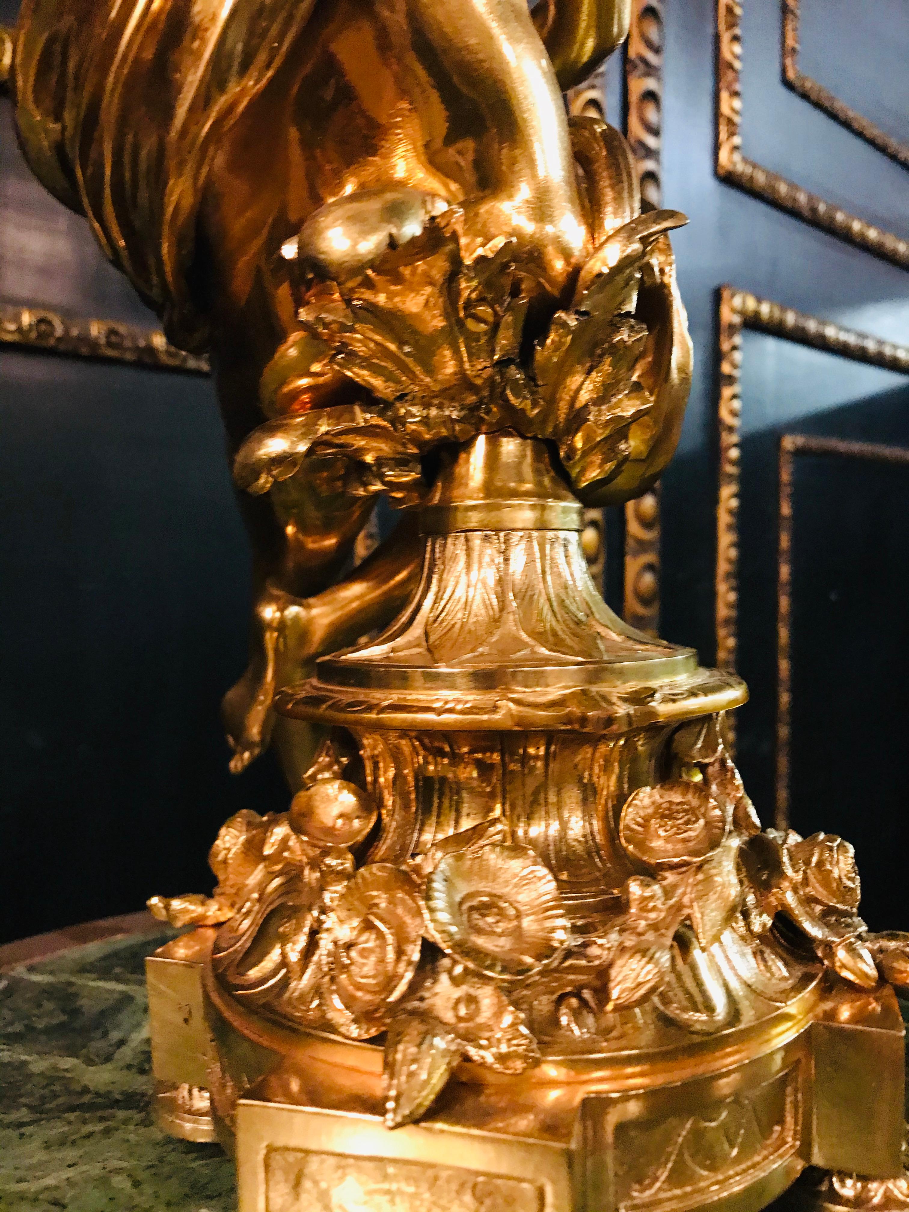 19th Century Figural Centerpiece Brass Gold-Plated Beautiful Women 7
