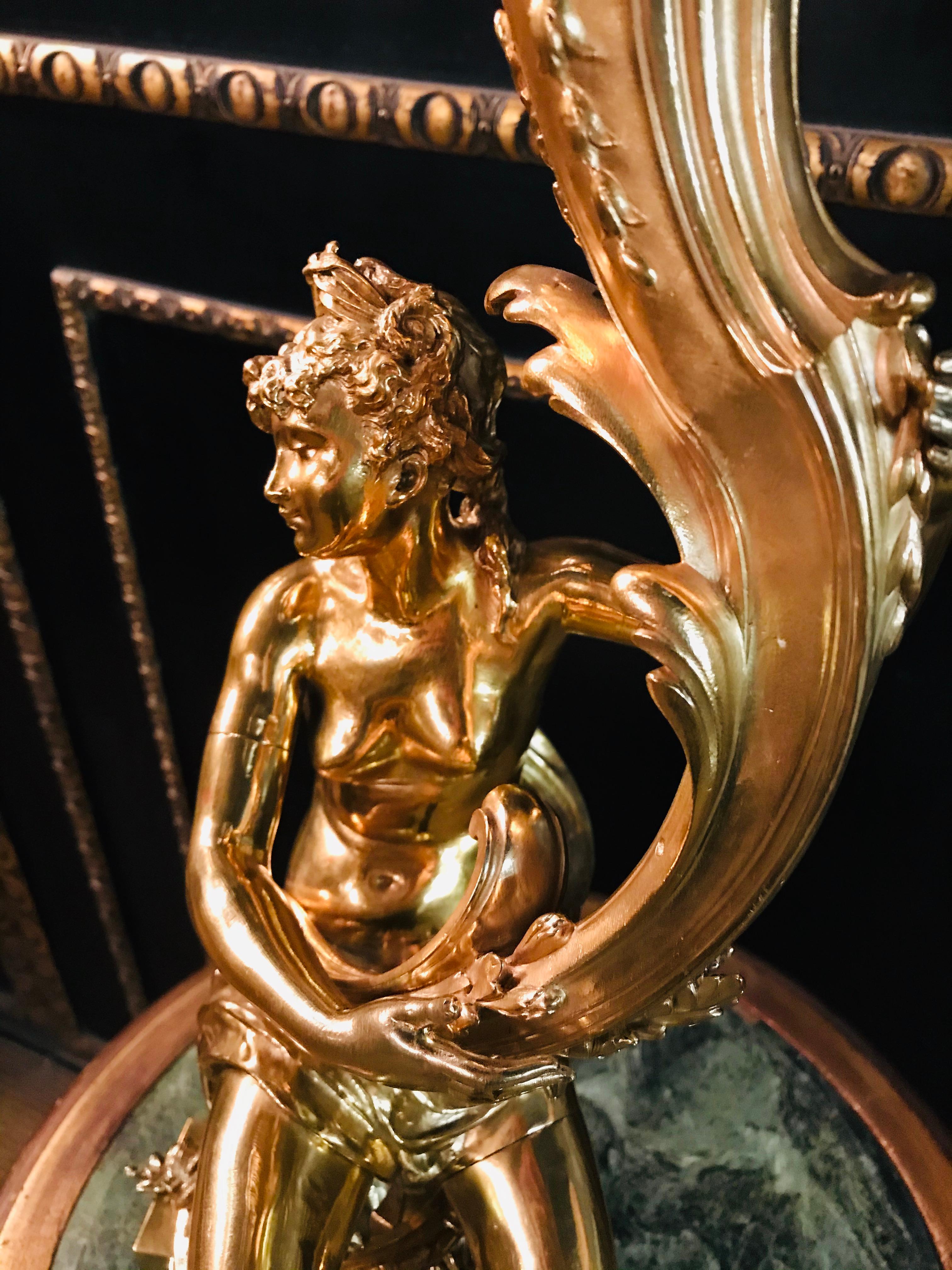19th Century Figural Centerpiece Brass Gold-Plated Beautiful Women 8