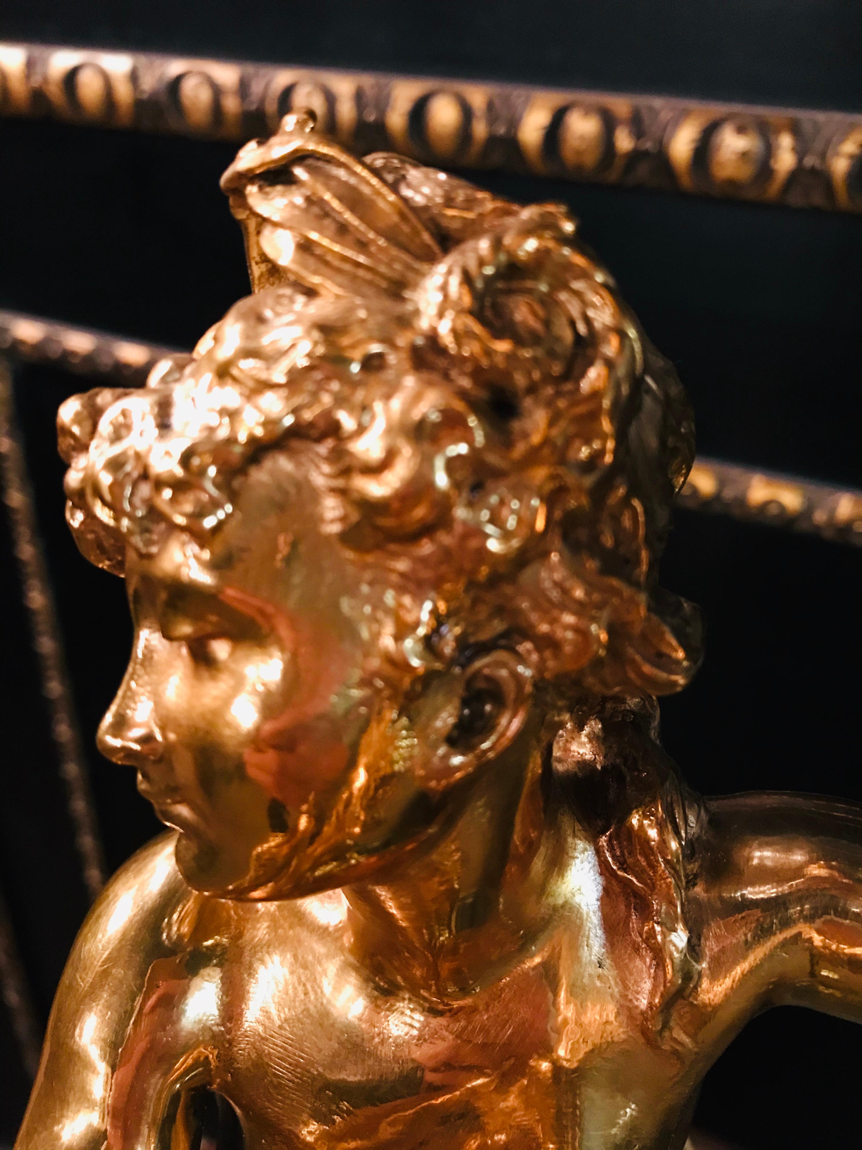 19th Century Figural Centerpiece Brass Gold-Plated Beautiful Women 9