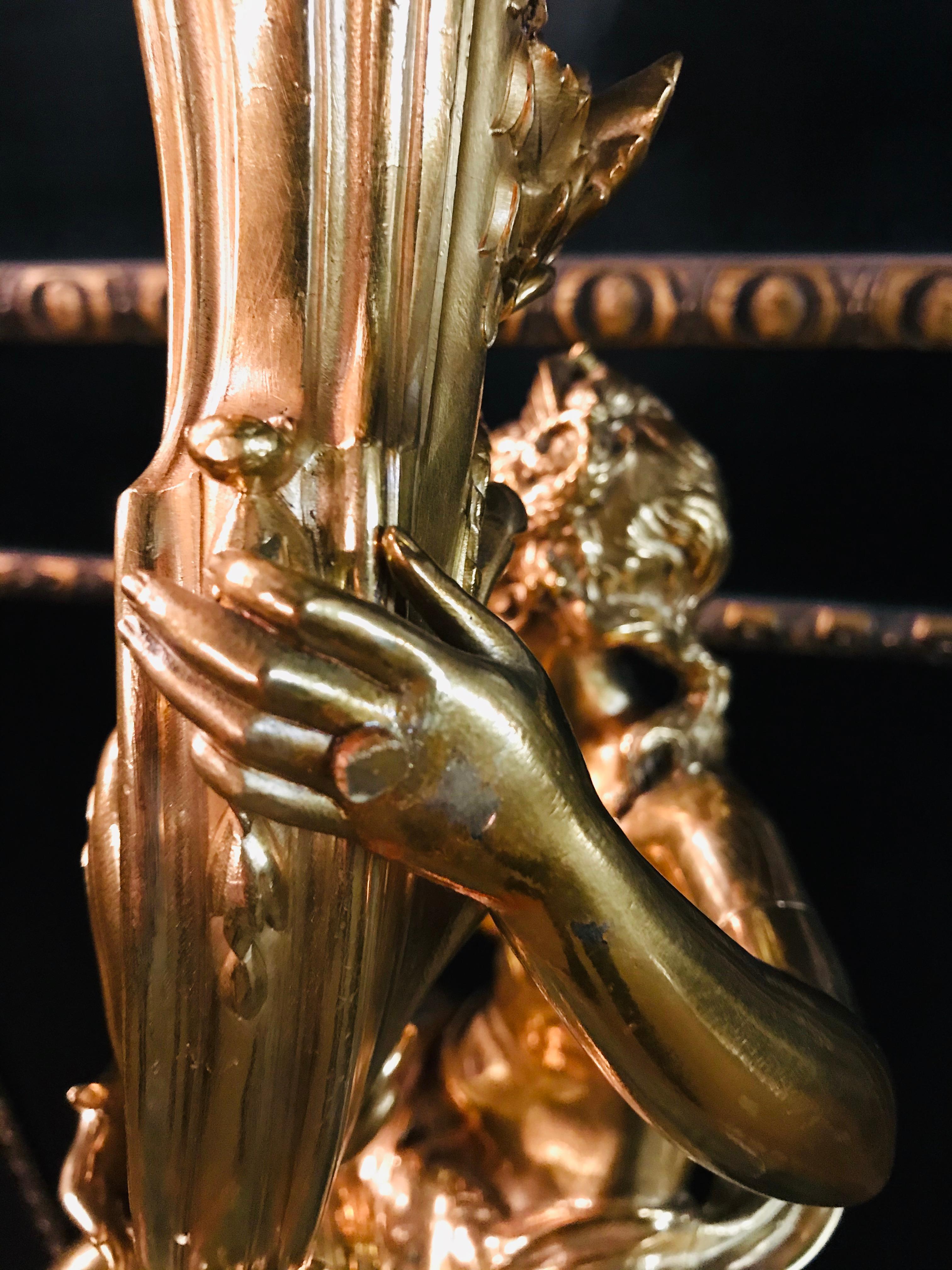 19th Century Figural Centerpiece Brass Gold-Plated Beautiful Women 12