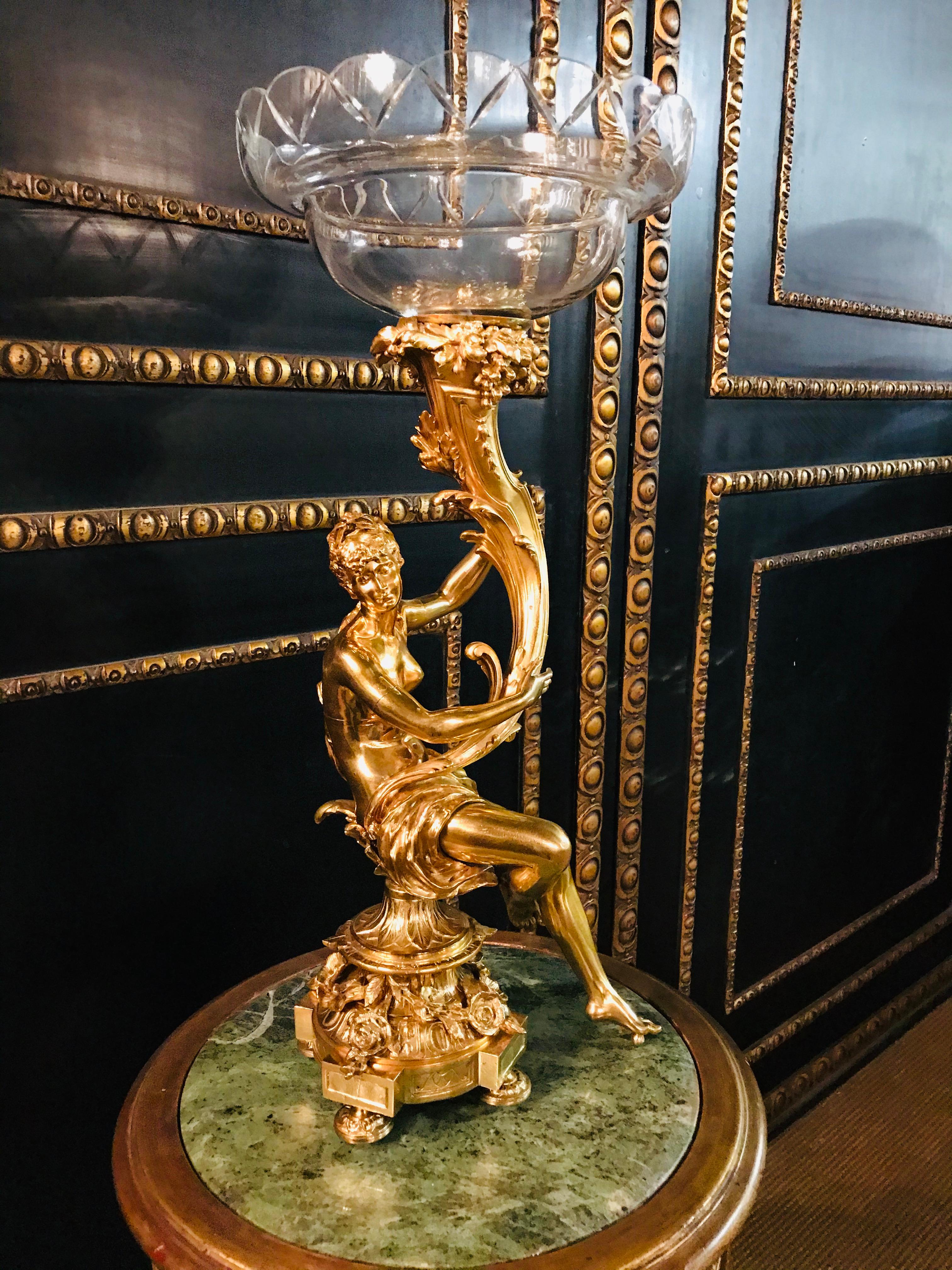 French 19th Century Figural Centerpiece Brass Gold-Plated Beautiful Women