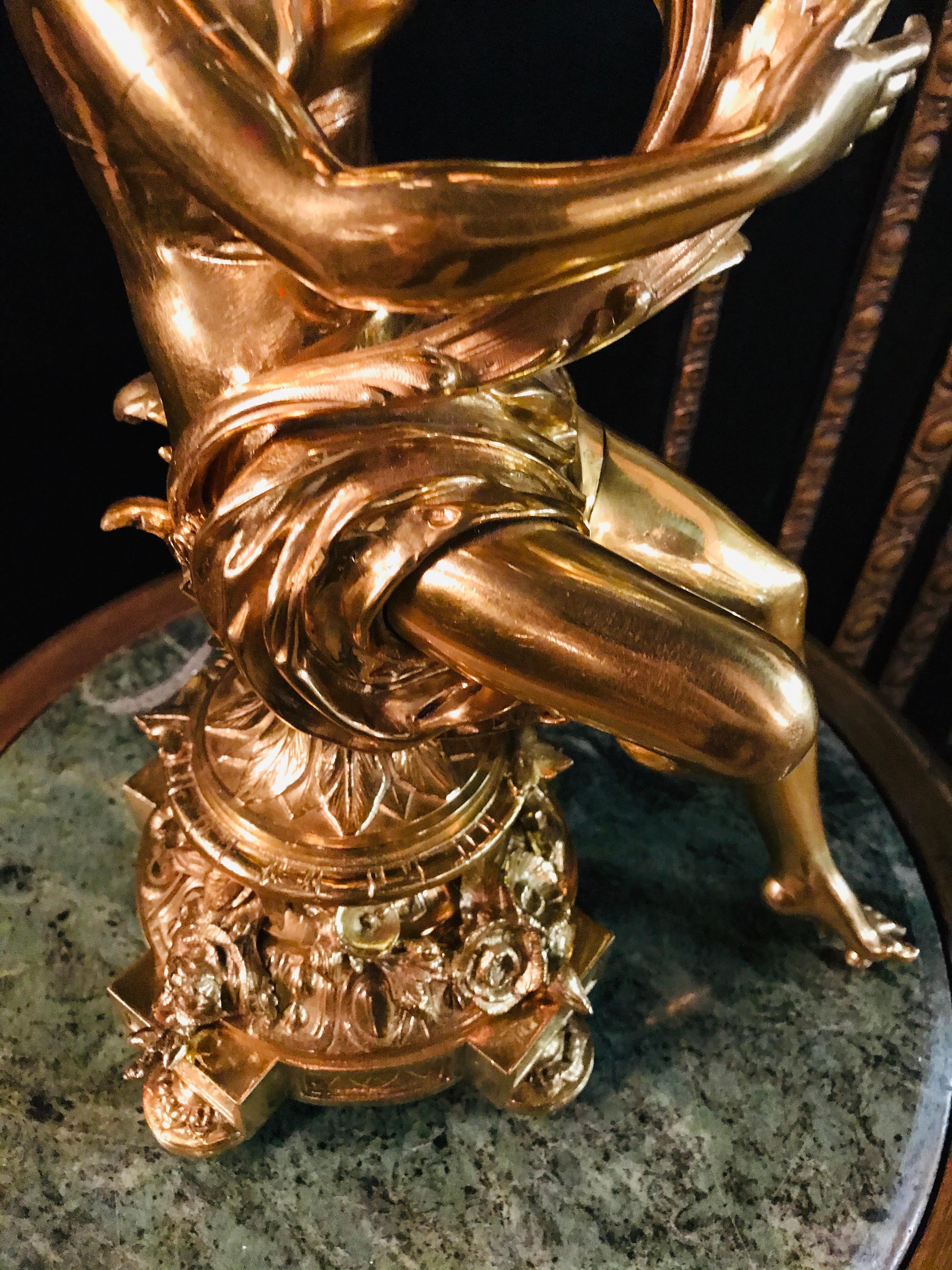 19th Century Figural Centerpiece Brass Gold-Plated Beautiful Women 1