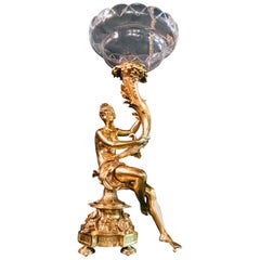 19th Century Figural Centerpiece Brass Gold-Plated Beautiful Women
