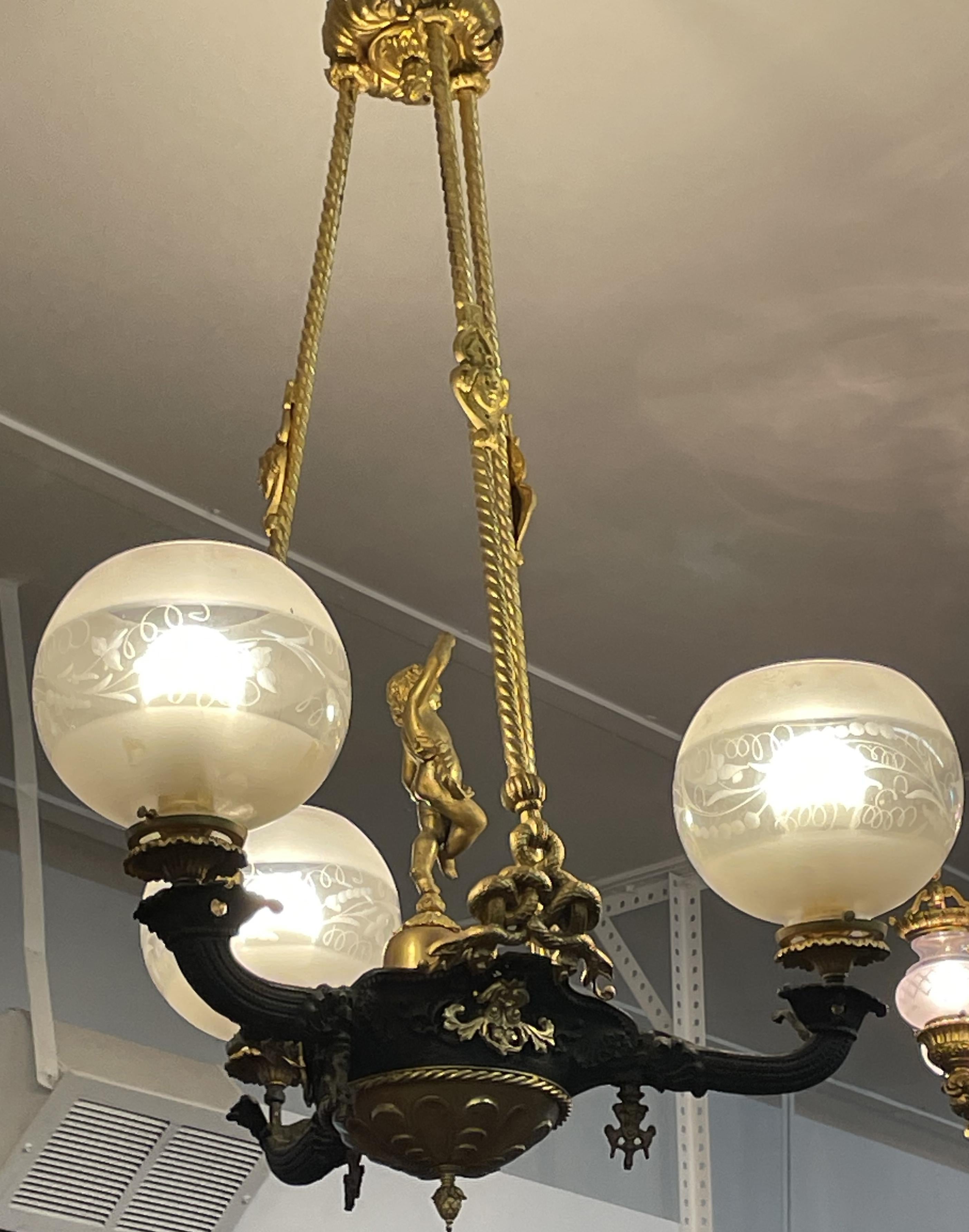 19th Century Figural Gasoliier Chandelier Attributed to Cornelius & Baker  For Sale 8
