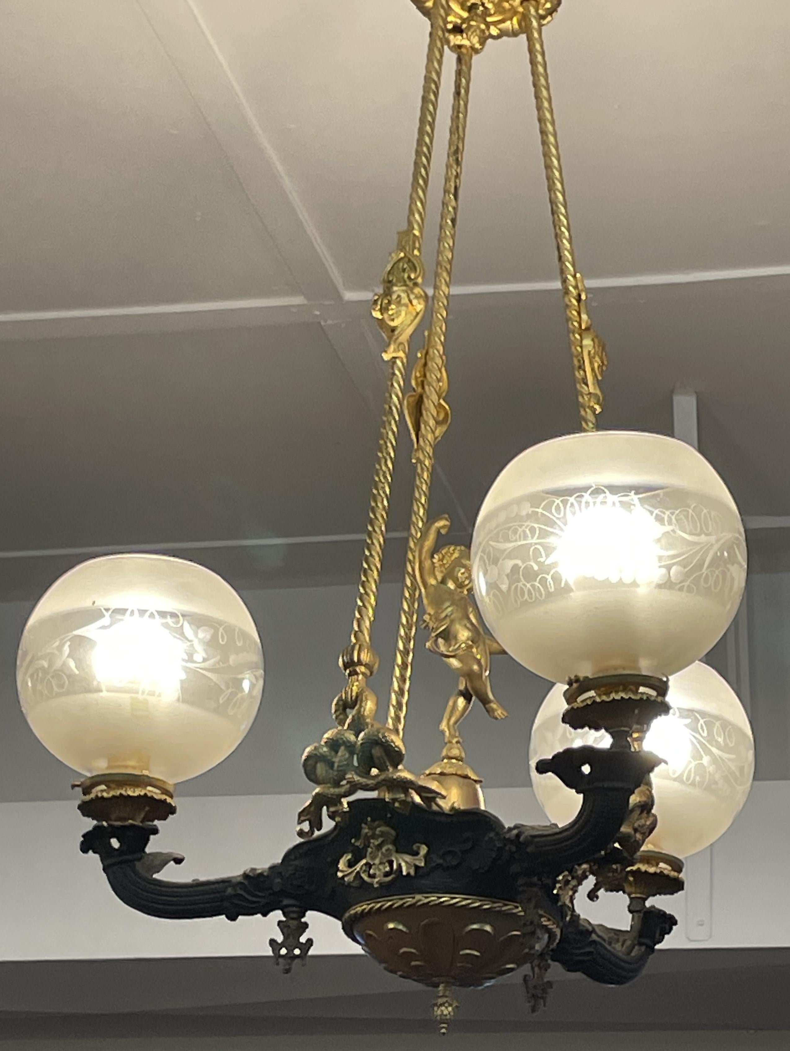 19th Century Figural Gasoliier Chandelier Attributed to Cornelius & Baker  For Sale 9