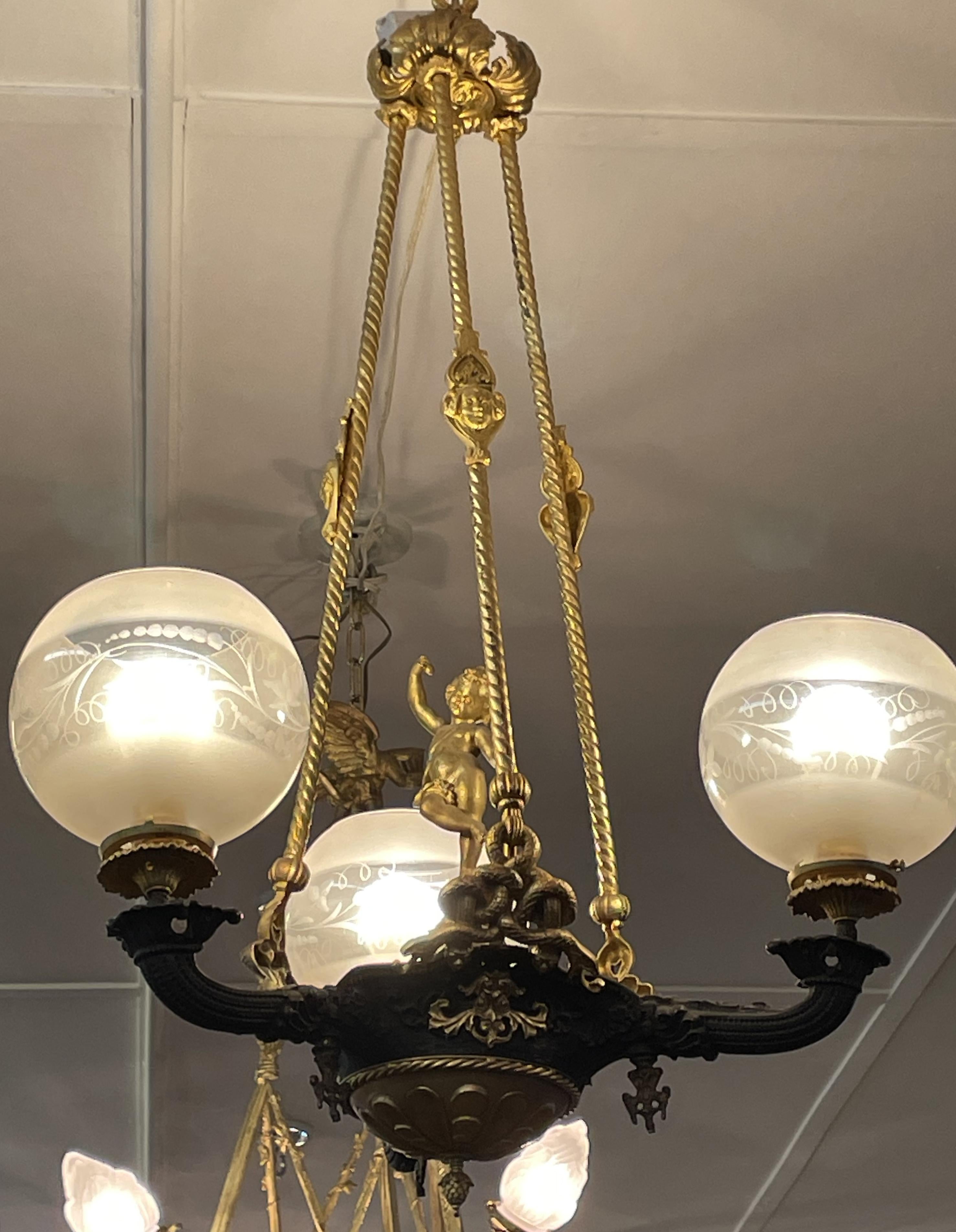 19th Century Figural Gasoliier Chandelier Attributed to Cornelius & Baker  For Sale 10