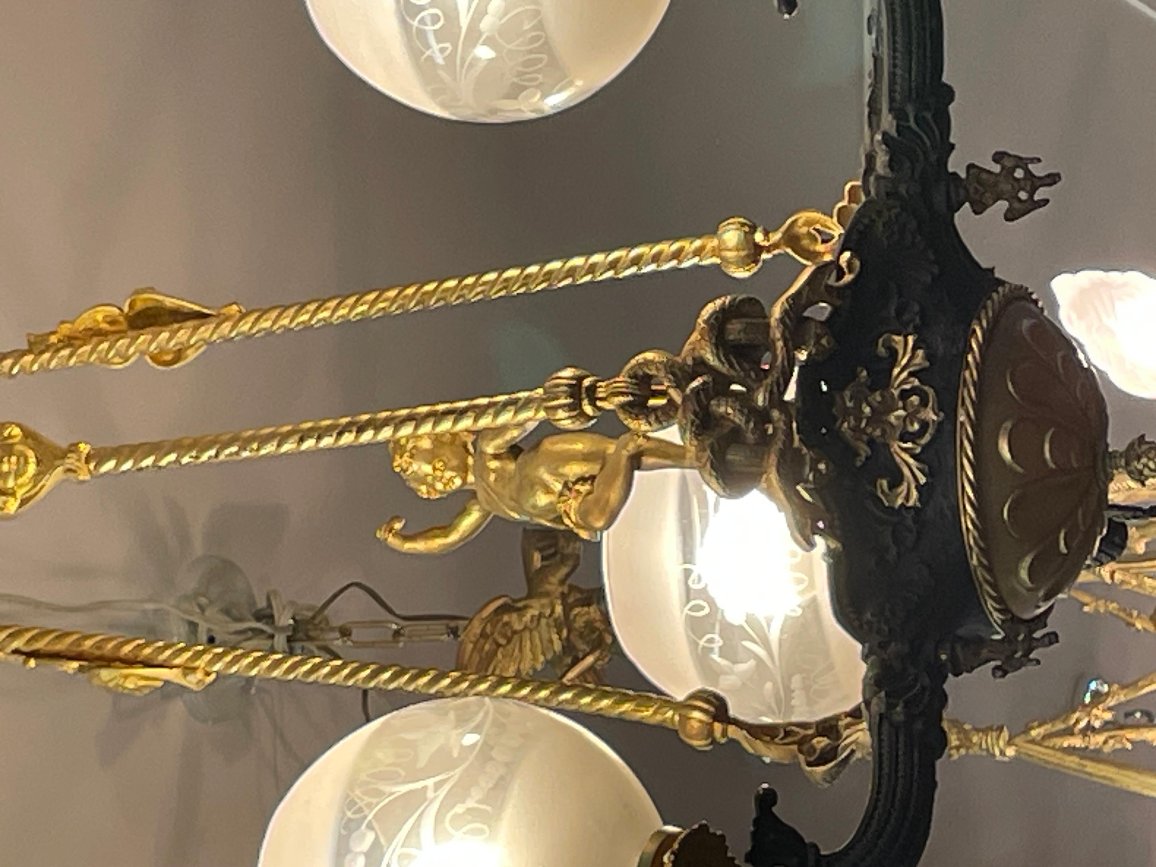 19th Century Figural Gasoliier Chandelier Attributed to Cornelius & Baker  For Sale 11