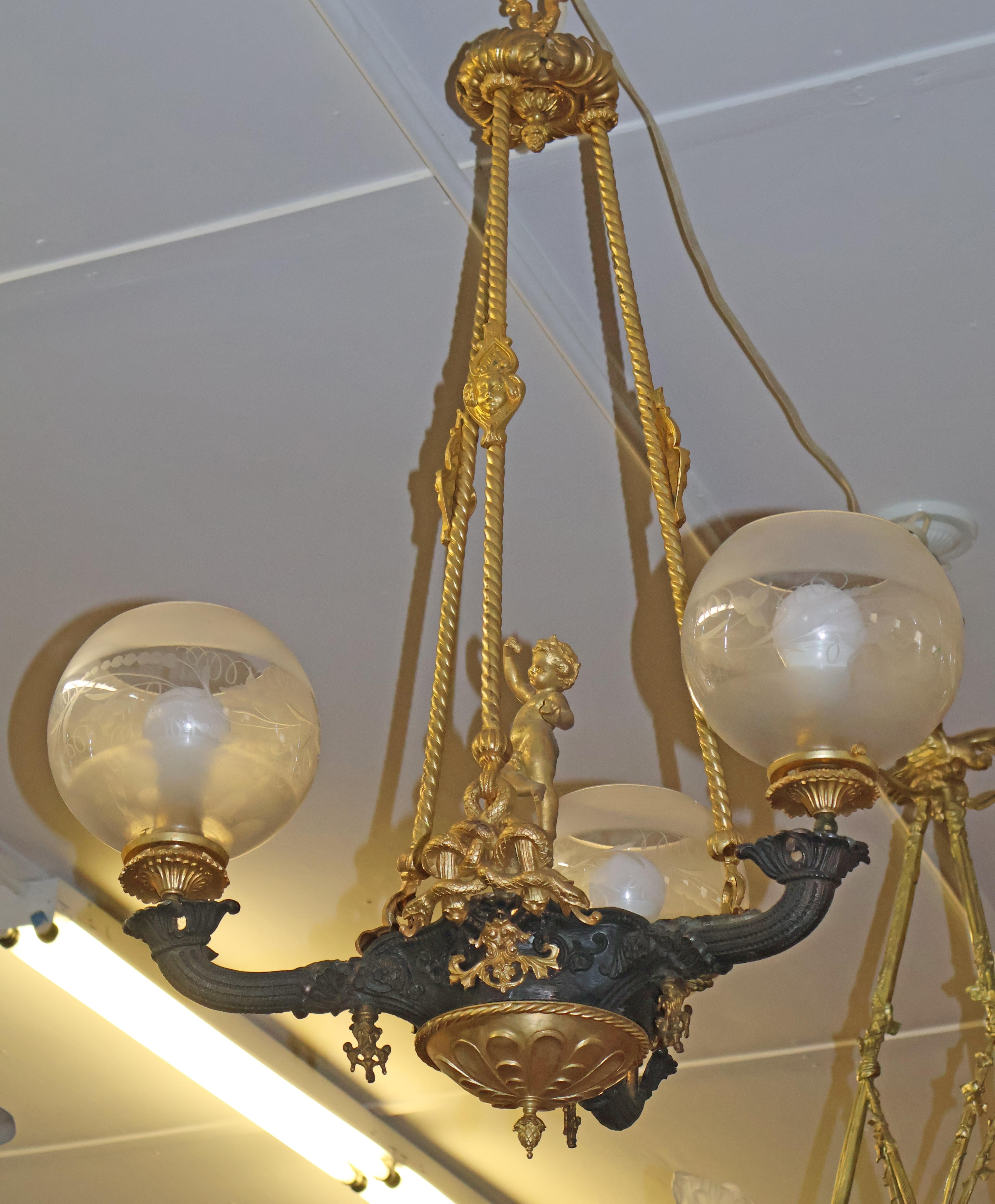 19th Century Figural Gasoliier Chandelier Attributed to Cornelius & Baker  For Sale 12
