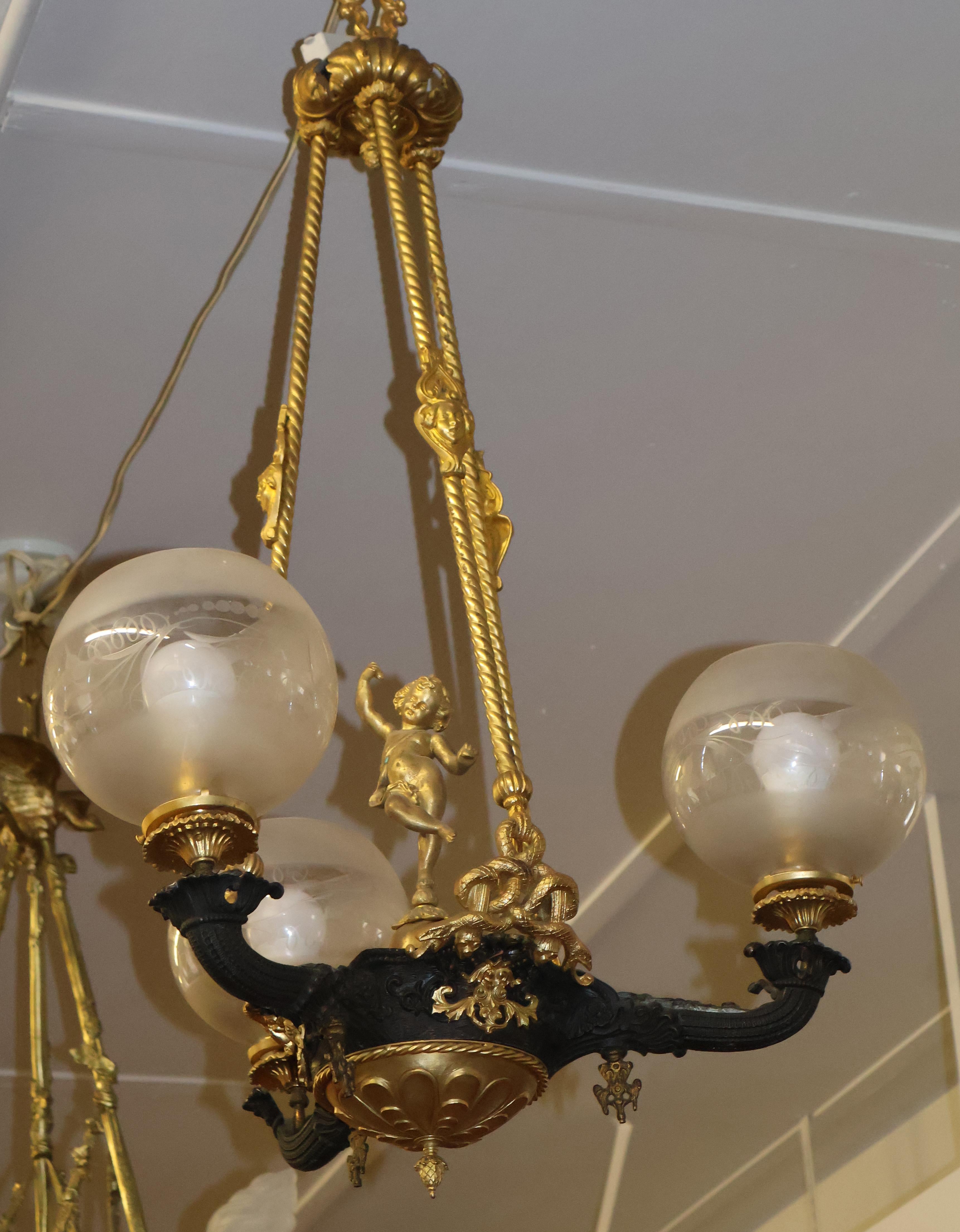 19th Century Figural Gasoliier Chandelier Attributed to Cornelius & Baker  For Sale 13