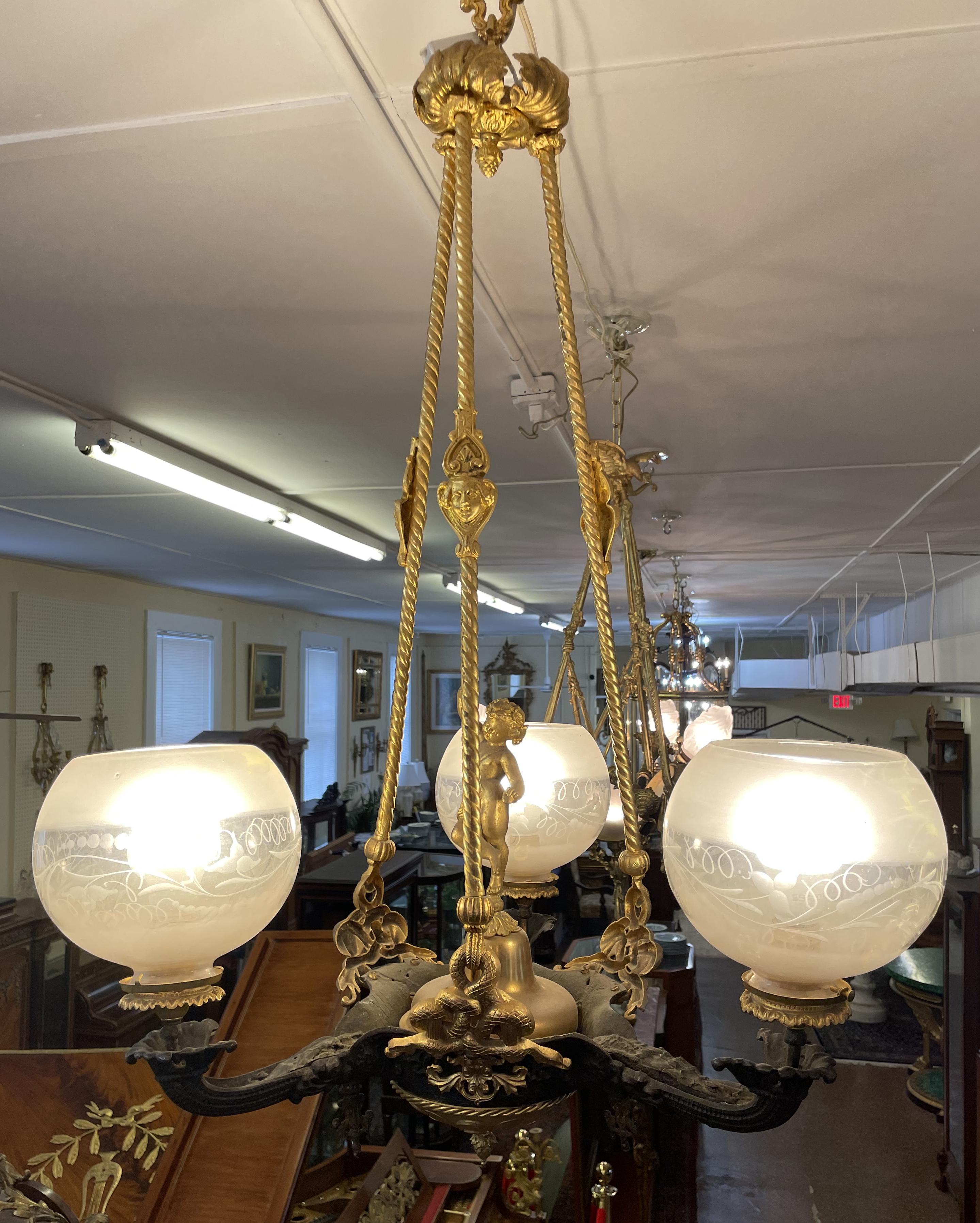 ​19th Century Figural Gasoliier Chandelier Attributed to Cornelius & Baker

Dimensions : 32.5