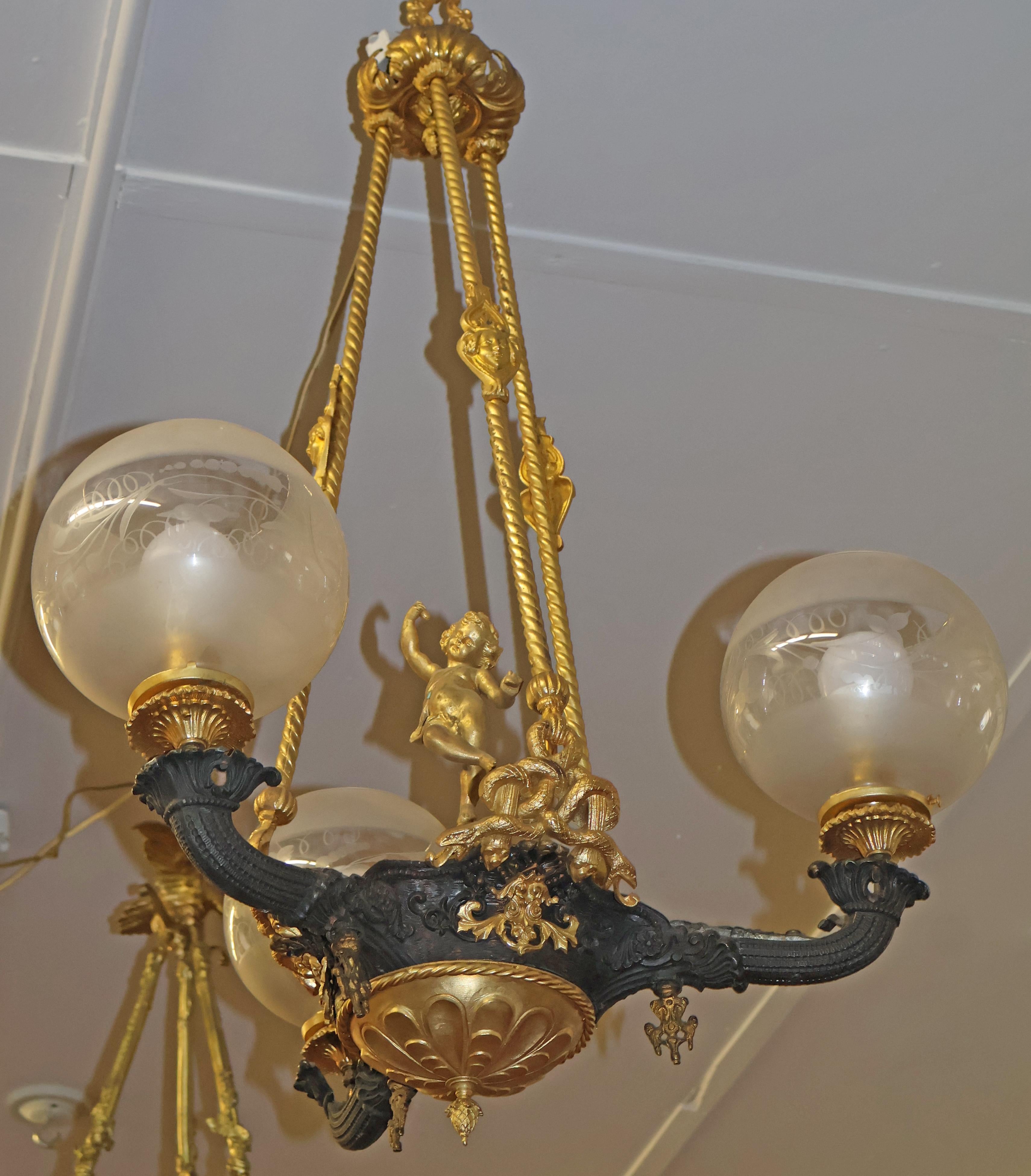 19th Century Figural Gasoliier Chandelier Attributed to Cornelius & Baker  For Sale 14