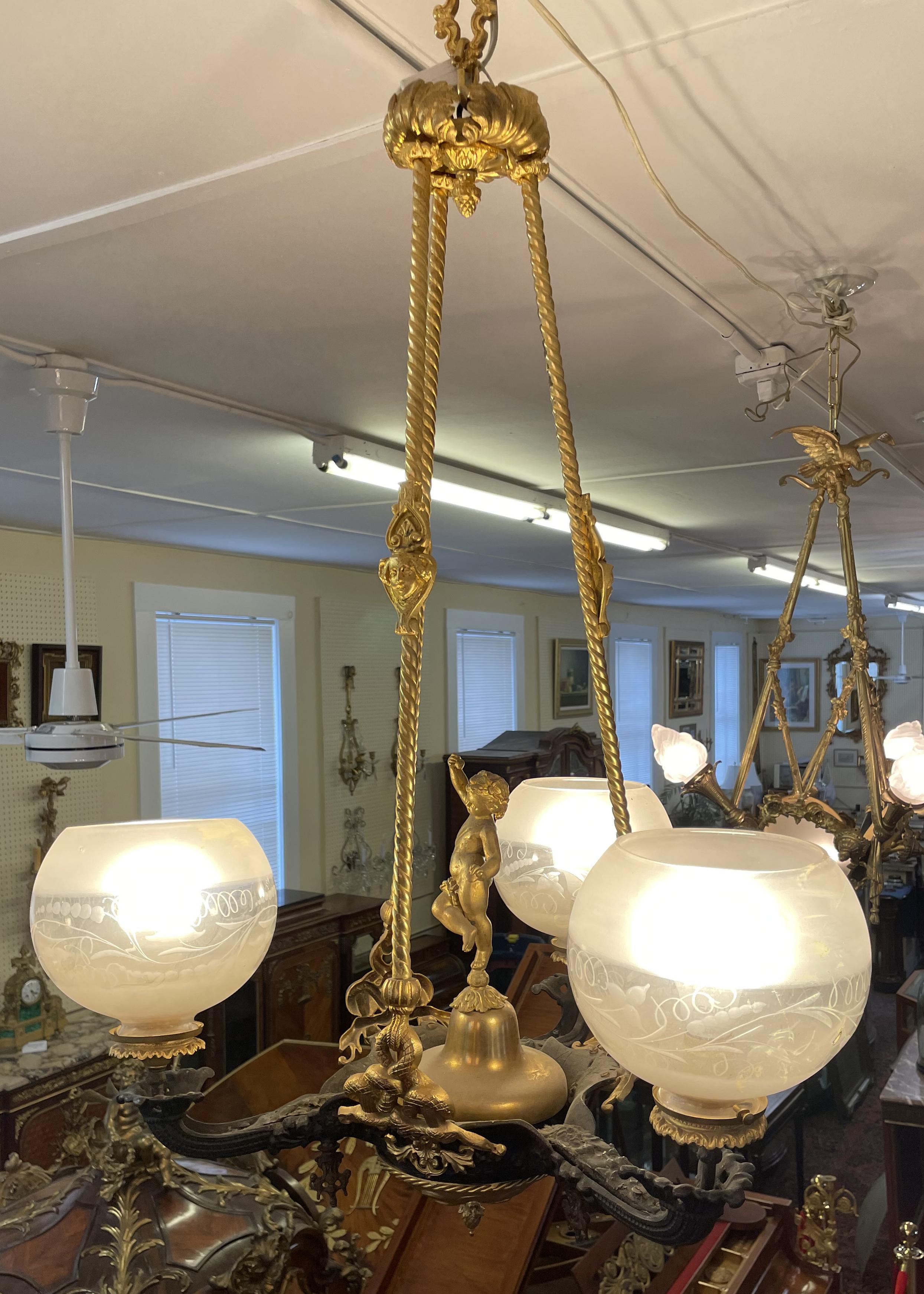 Victorian 19th Century Figural Gasoliier Chandelier Attributed to Cornelius & Baker  For Sale